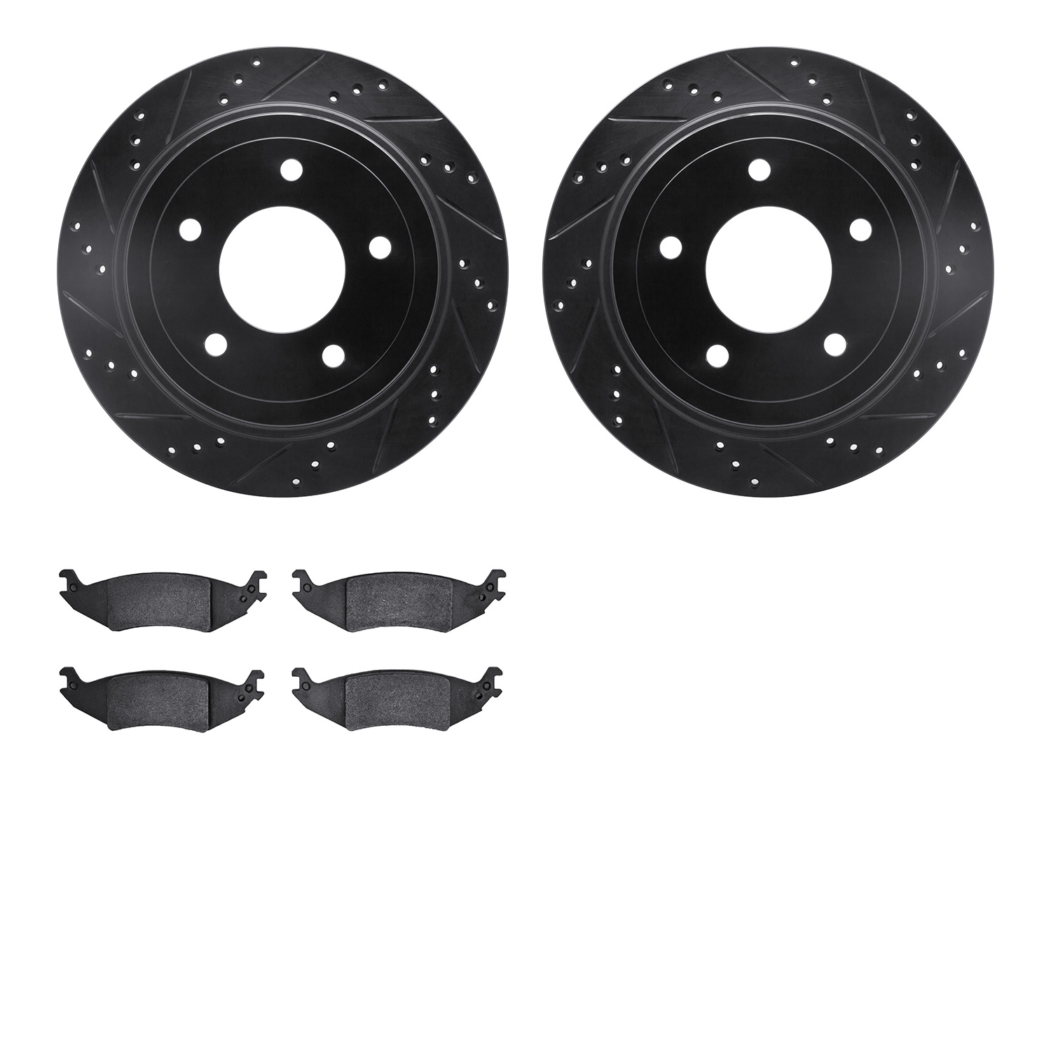 8202-99187 Drilled/Slotted Rotors w/Heavy-Duty Brake Pads Kit [Silver], 2004-2006 Ford/Lincoln/Mercury/Mazda, Position: Rear