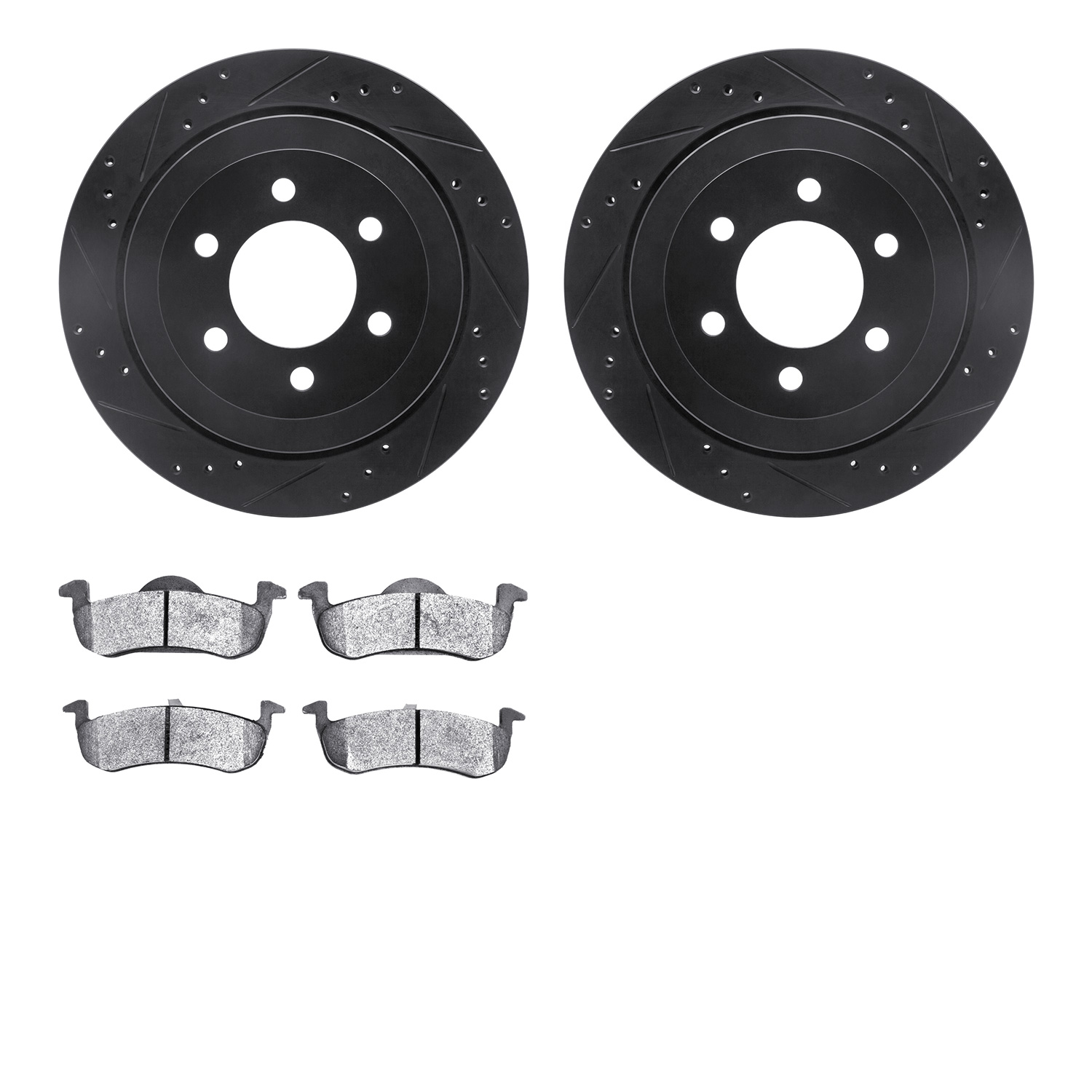 8202-99210 Drilled/Slotted Rotors w/Heavy-Duty Brake Pads Kit [Silver], 2007-2017 Ford/Lincoln/Mercury/Mazda, Position: Rear