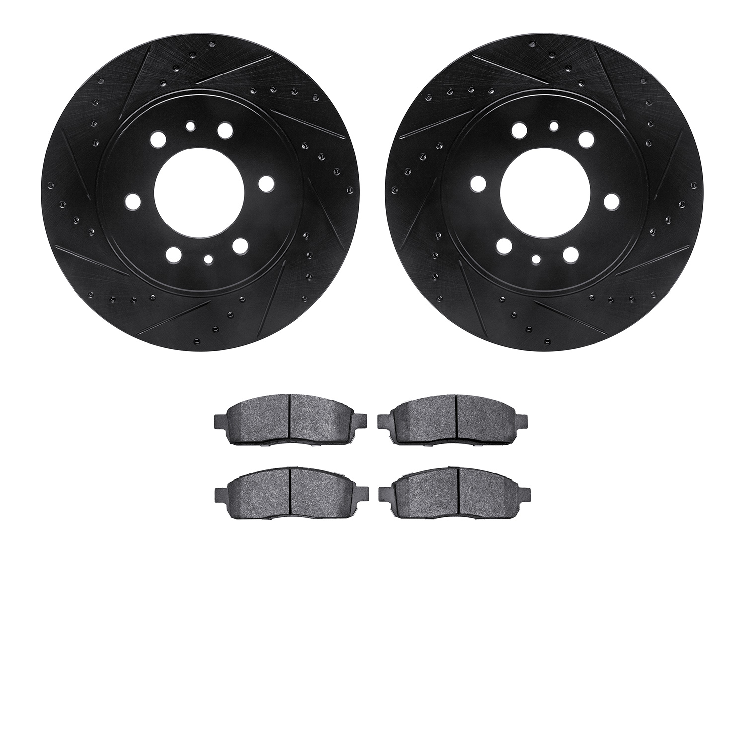 8202-99220 Drilled/Slotted Rotors w/Heavy-Duty Brake Pads Kit [Silver], 2009-2009 Ford/Lincoln/Mercury/Mazda, Position: Front