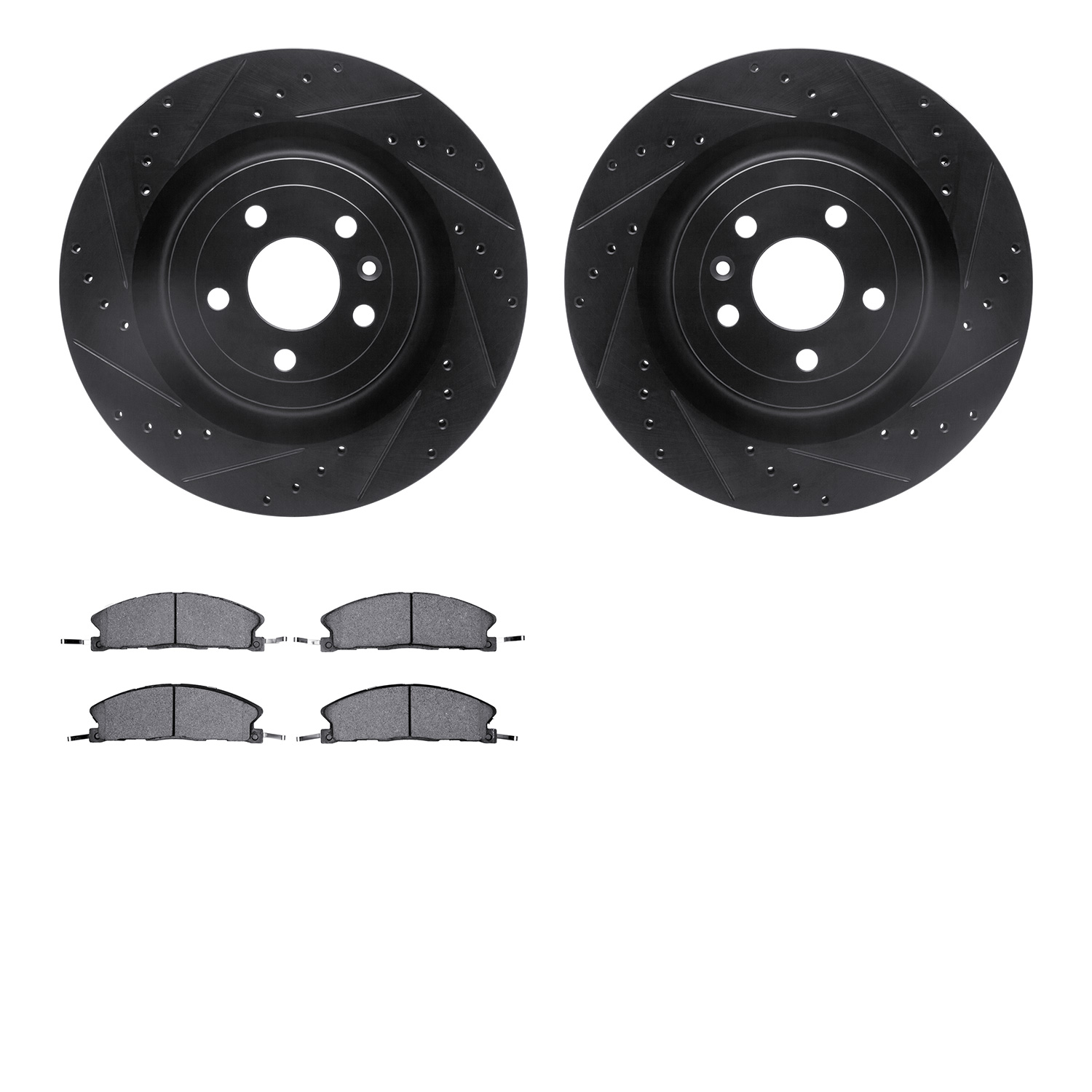 8202-99261 Drilled/Slotted Rotors w/Heavy-Duty Brake Pads Kit [Silver], 2013-2019 Ford/Lincoln/Mercury/Mazda, Position: Front