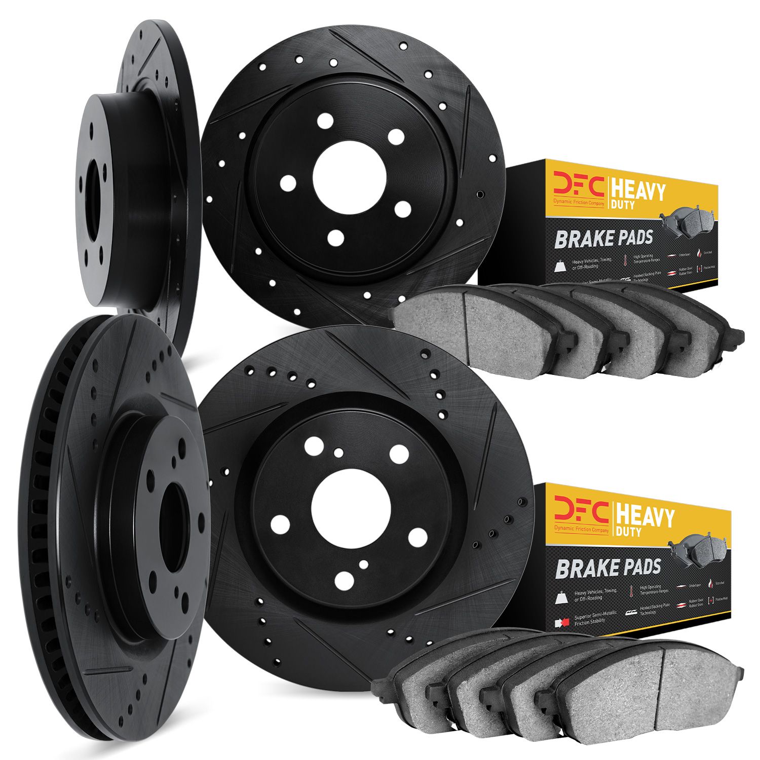 8204-40001 Drilled/Slotted Rotors w/Heavy-Duty Brake Pads Kit [Silver], 2002-2006 Multiple Makes/Models, Position: Front and Rea