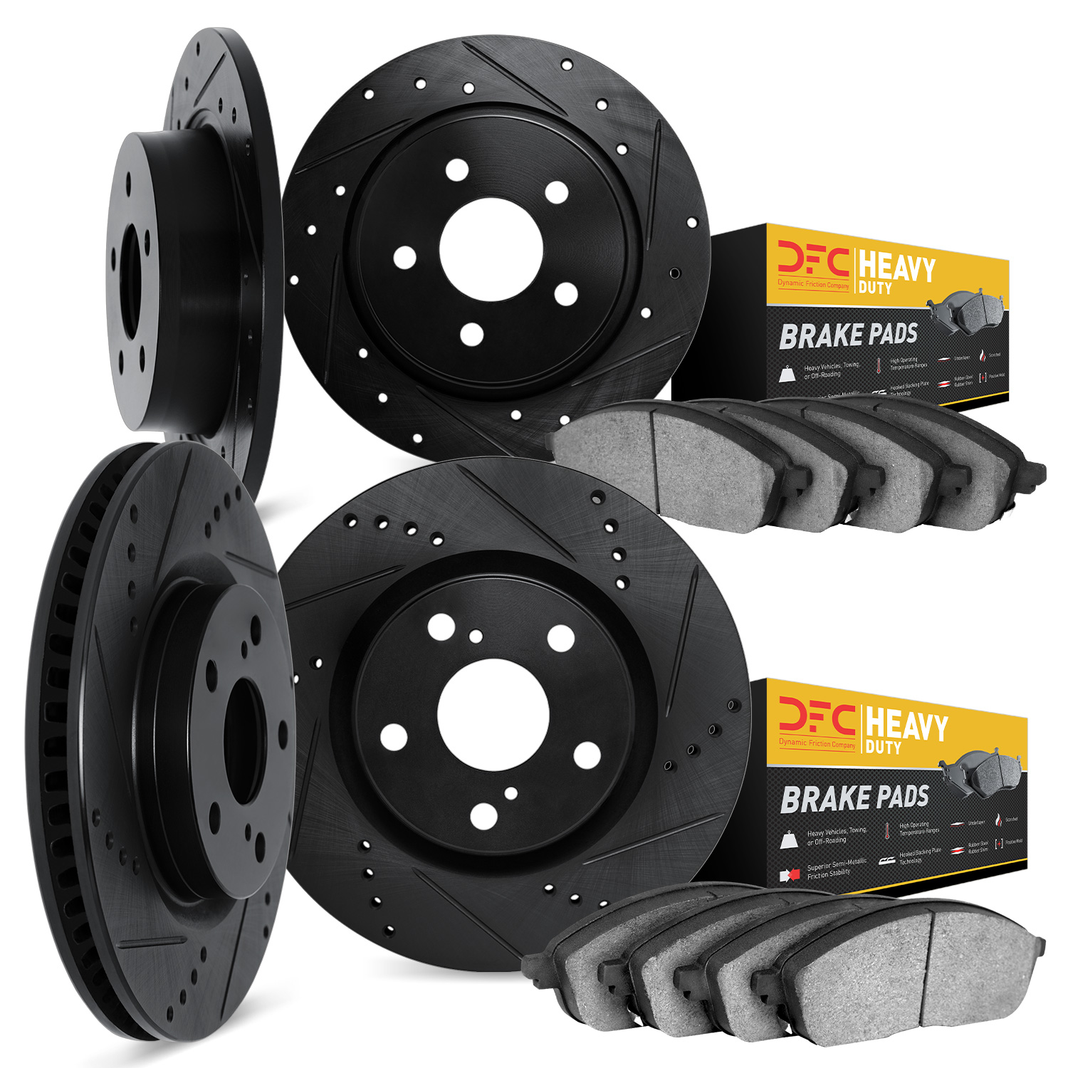 8204-40208 Drilled/Slotted Rotors w/Heavy-Duty Brake Pads Kit [Silver], 2002-2006 Multiple Makes/Models, Position: Front and Rea