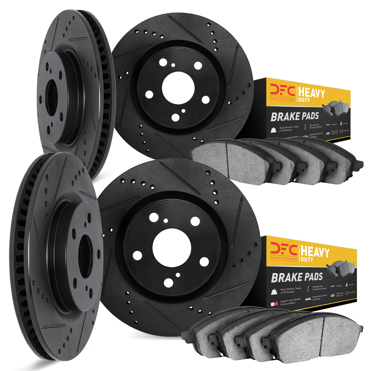 8204-40211 Drilled/Slotted Rotors w/Heavy-Duty Brake Pads Kit [Silver], 2002-2006 Multiple Makes/Models, Position: Front and Rea