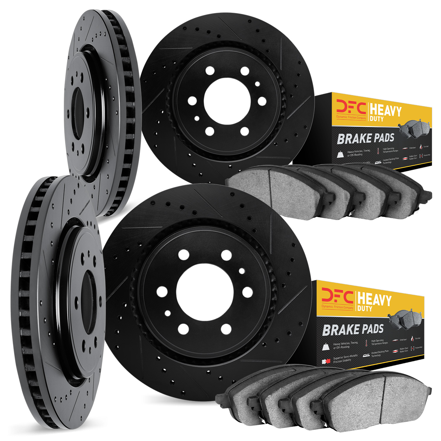 8204-40214 Drilled/Slotted Rotors w/Heavy-Duty Brake Pads Kit [Silver], 2007-2018 Multiple Makes/Models, Position: Front and Rea