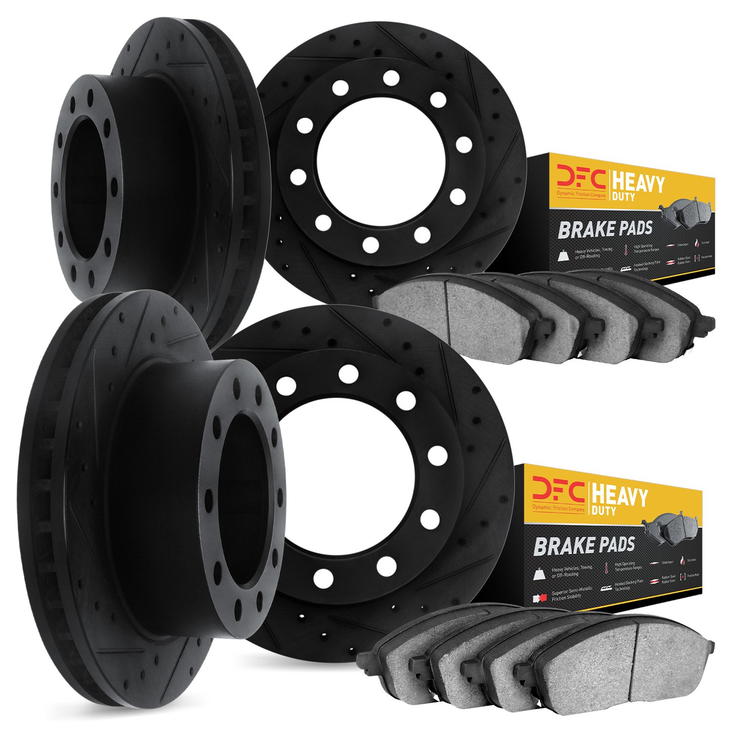 8204-40229 Drilled/Slotted Rotors w/Heavy-Duty Brake Pads Kit [Silver], 2008-2021 Multiple Makes/Models, Position: Front and Rea