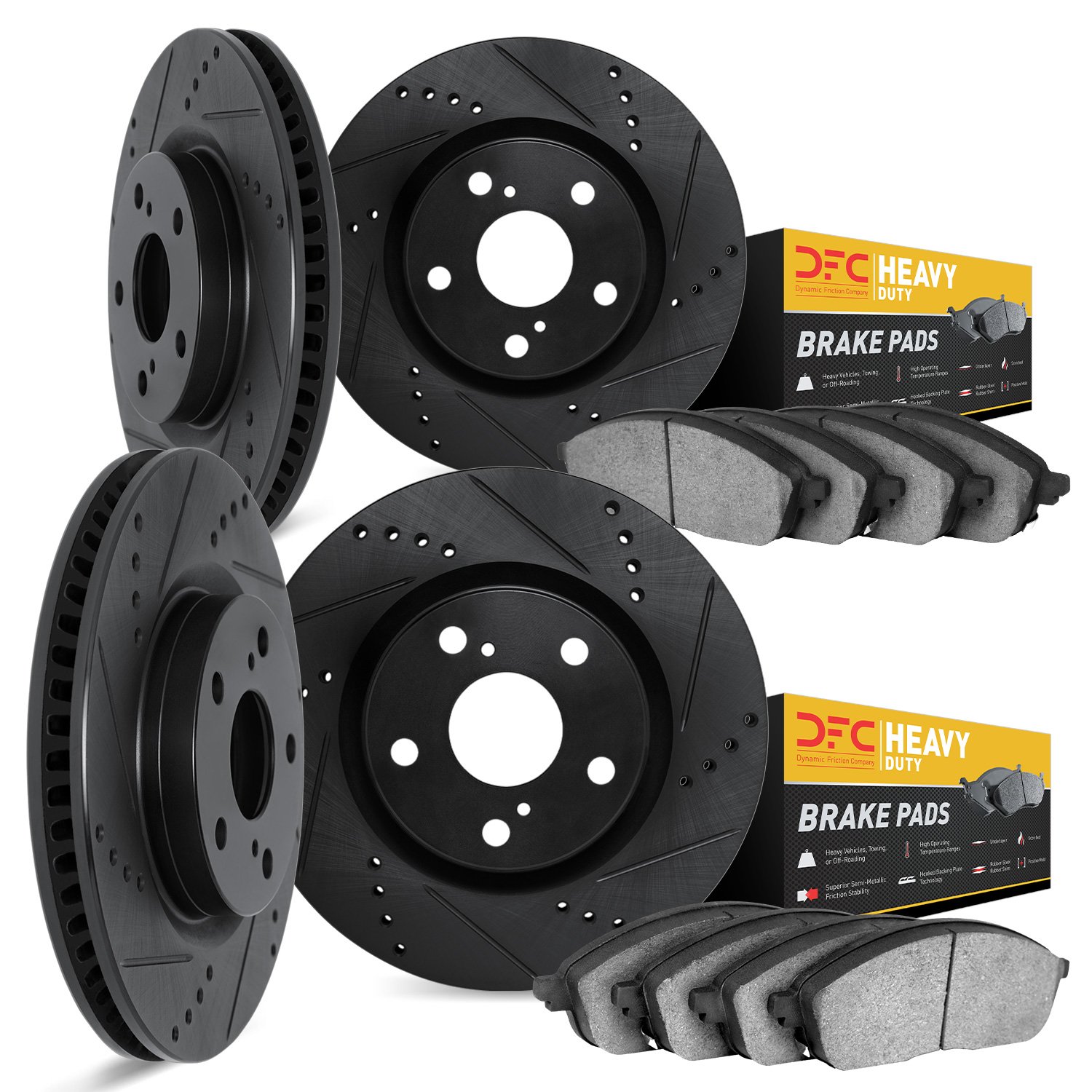 8204-42011 Drilled/Slotted Rotors w/Heavy-Duty Brake Pads Kit [Silver], Fits Select Mopar, Position: Front and Rear