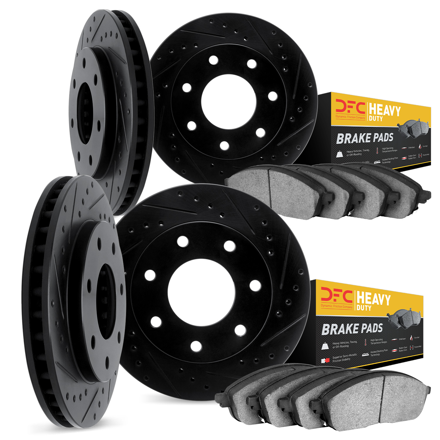8204-54004 Drilled/Slotted Rotors w/Heavy-Duty Brake Pads Kit [Silver], 2012-2014 Ford/Lincoln/Mercury/Mazda, Position: Front an