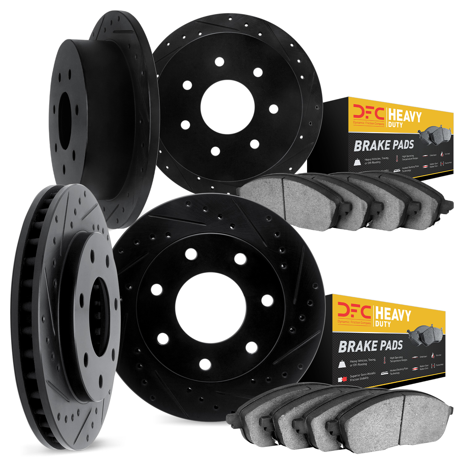 8204-99048 Drilled/Slotted Rotors w/Heavy-Duty Brake Pads Kit [Silver], 1997-2004 Ford/Lincoln/Mercury/Mazda, Position: Front an