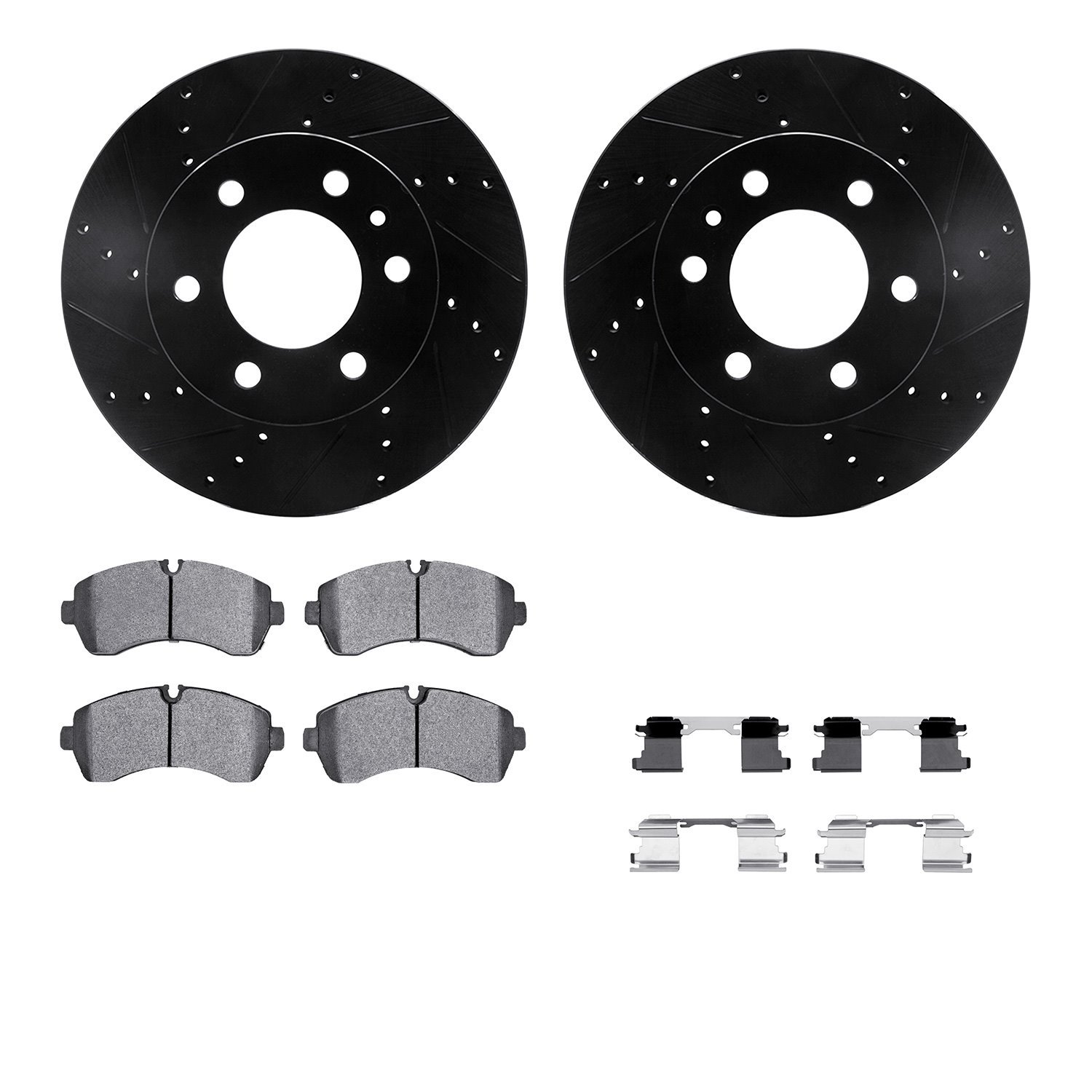 8212-40105 Drilled/Slotted Rotors w/Heavy-Duty Brake Pads Kit & Hardware [Black], 2007-2021 Multiple Makes/Models, Position: Fro