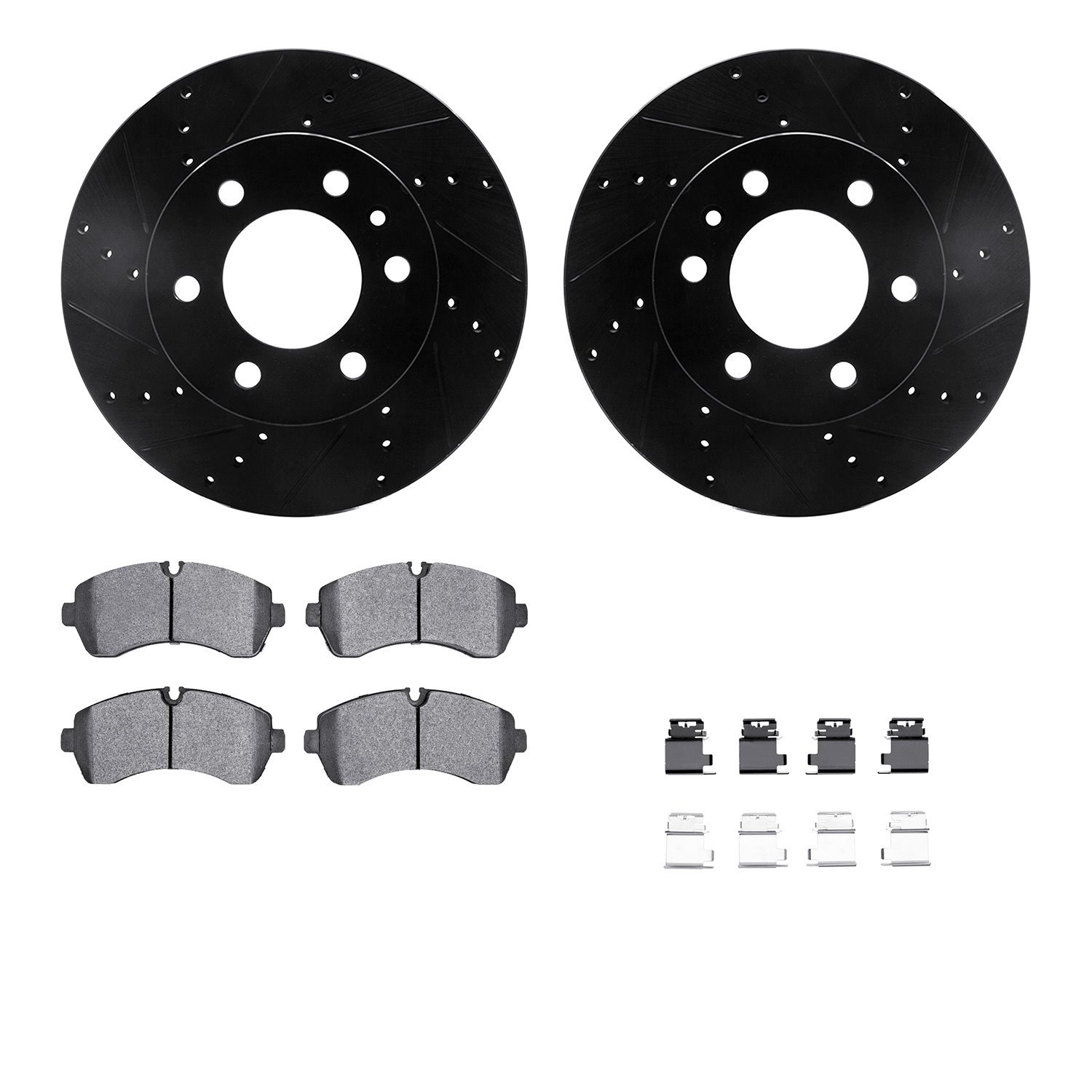 8212-40106 Drilled/Slotted Rotors w/Heavy-Duty Brake Pads Kit & Hardware [Black], Fits Select Multiple Makes/Models, Position: F