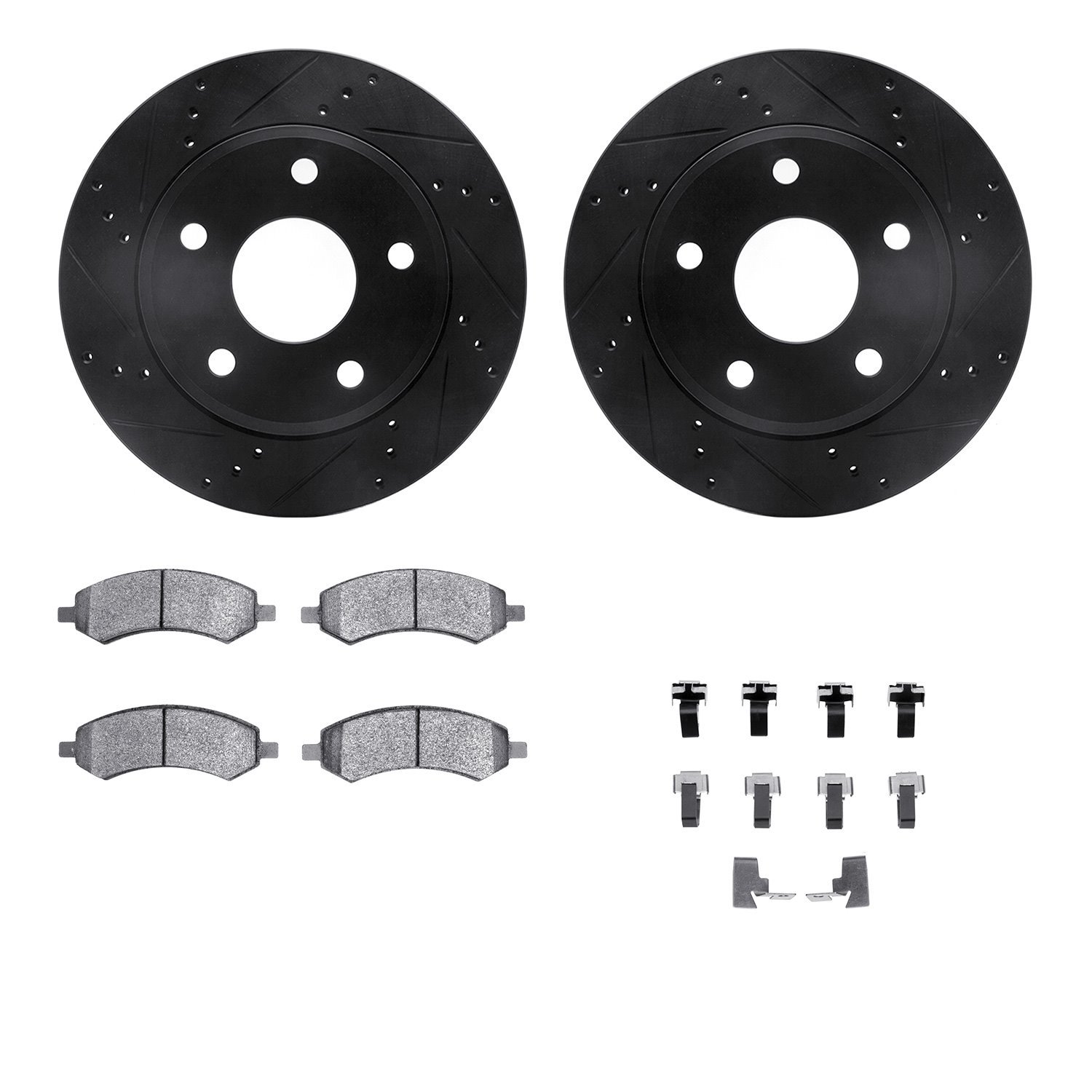 8212-40175 Drilled/Slotted Rotors w/Heavy-Duty Brake Pads Kit & Hardware [Black], 2005-2010 Multiple Makes/Models, Position: Fro