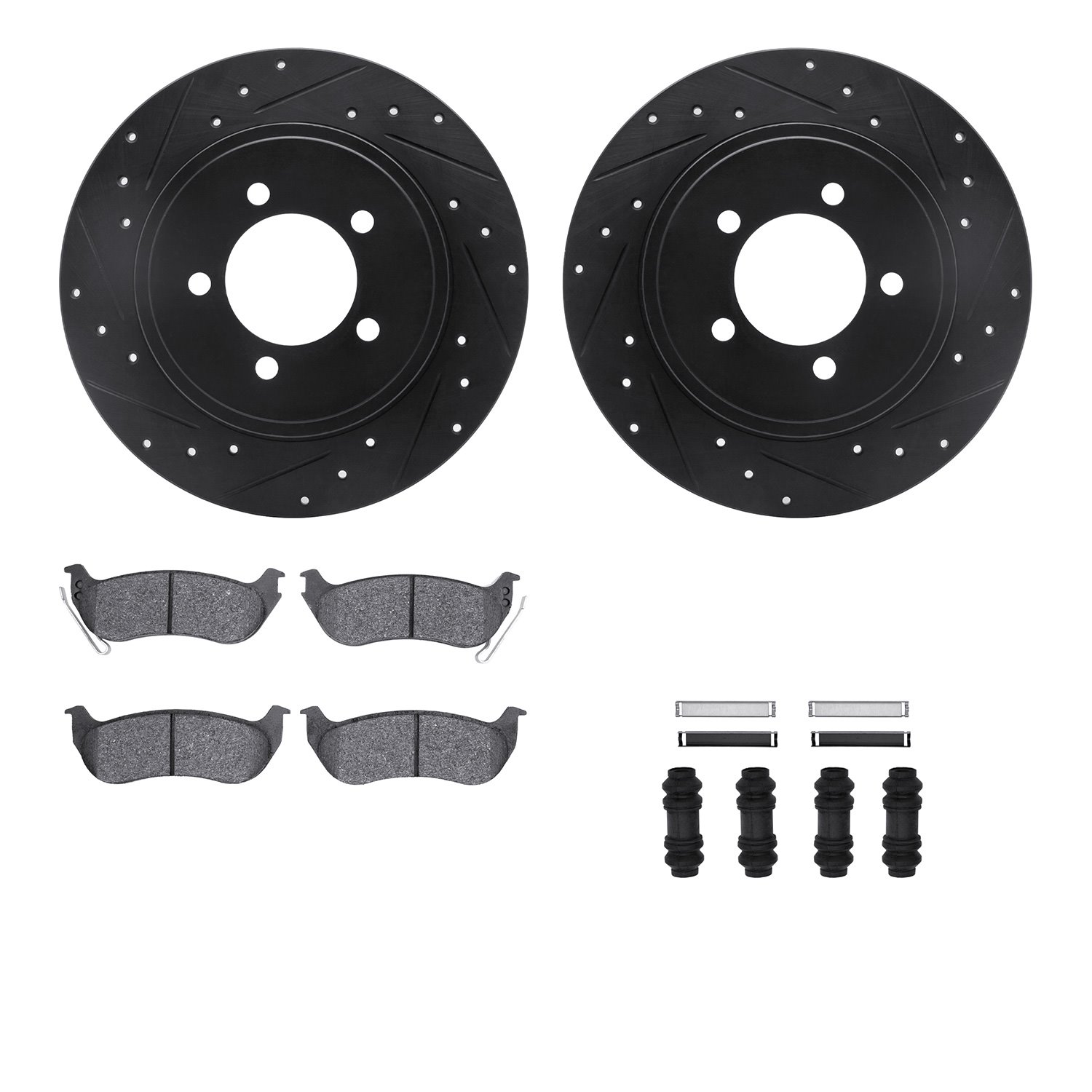 8212-54007 Drilled/Slotted Rotors w/Heavy-Duty Brake Pads Kit & Hardware [Black], 2006-2010 Ford/Lincoln/Mercury/Mazda, Position