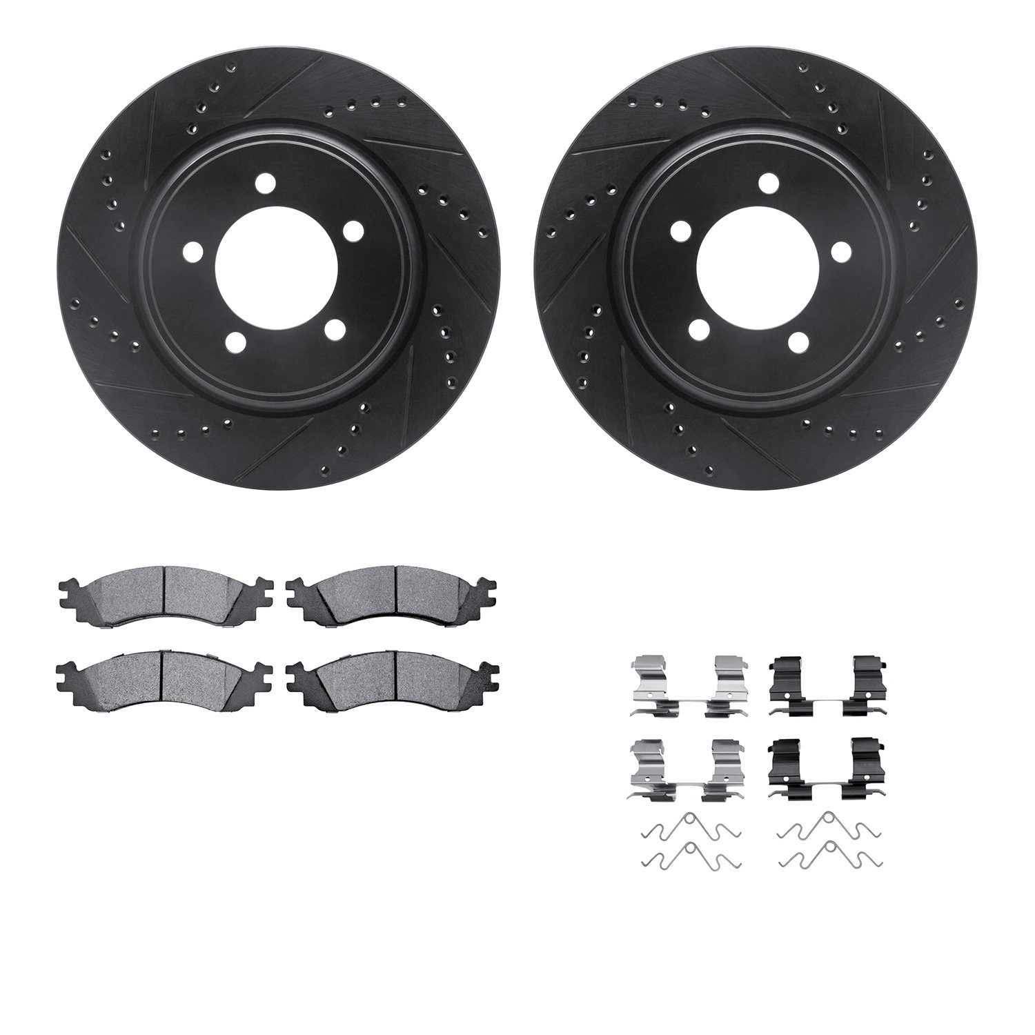 8212-54008 Drilled/Slotted Rotors w/Heavy-Duty Brake Pads Kit & Hardware [Black], 2006-2010 Ford/Lincoln/Mercury/Mazda, Position
