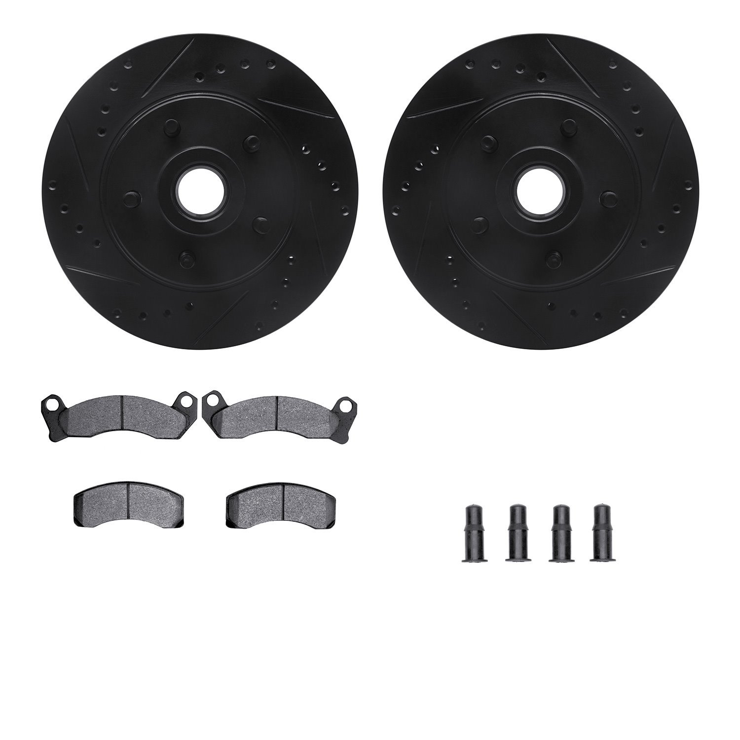 8212-55001 Drilled/Slotted Rotors w/Heavy-Duty Brake Pads Kit & Hardware [Black], 1987-1992 Ford/Lincoln/Mercury/Mazda, Position