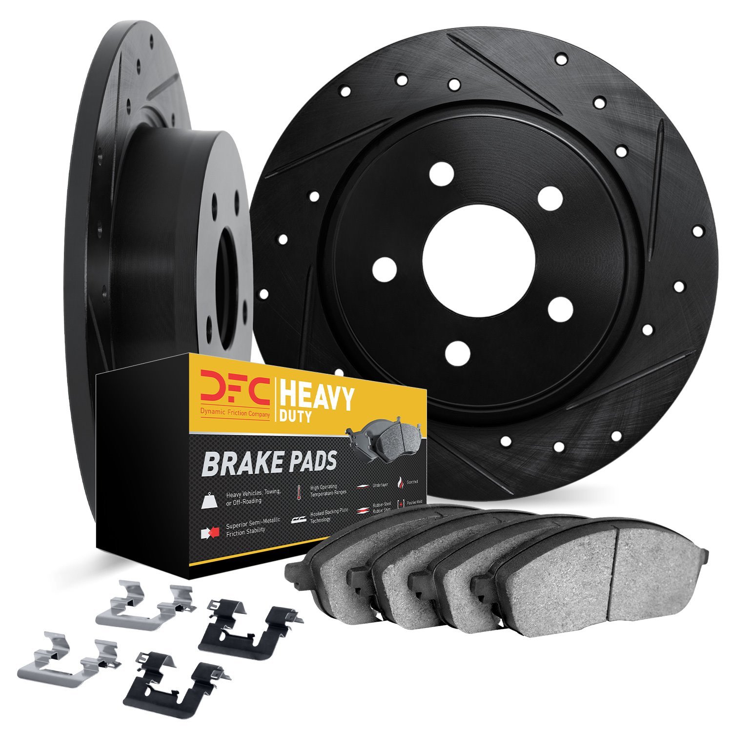 8212-55015 Drilled/Slotted Rotors w/Heavy-Duty Brake Pads Kit & Hardware [Black], 2003-2005 Ford/Lincoln/Mercury/Mazda, Position