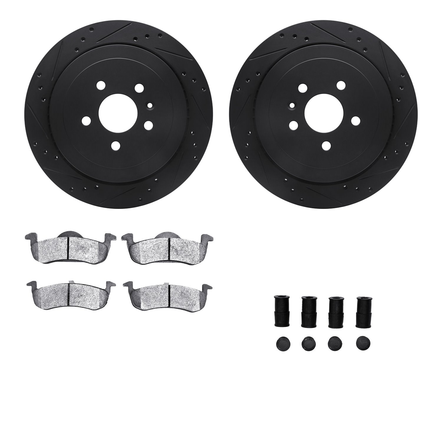 8212-55016 Drilled/Slotted Rotors w/Heavy-Duty Brake Pads Kit & Hardware [Black], 2013-2016 Ford/Lincoln/Mercury/Mazda, Position