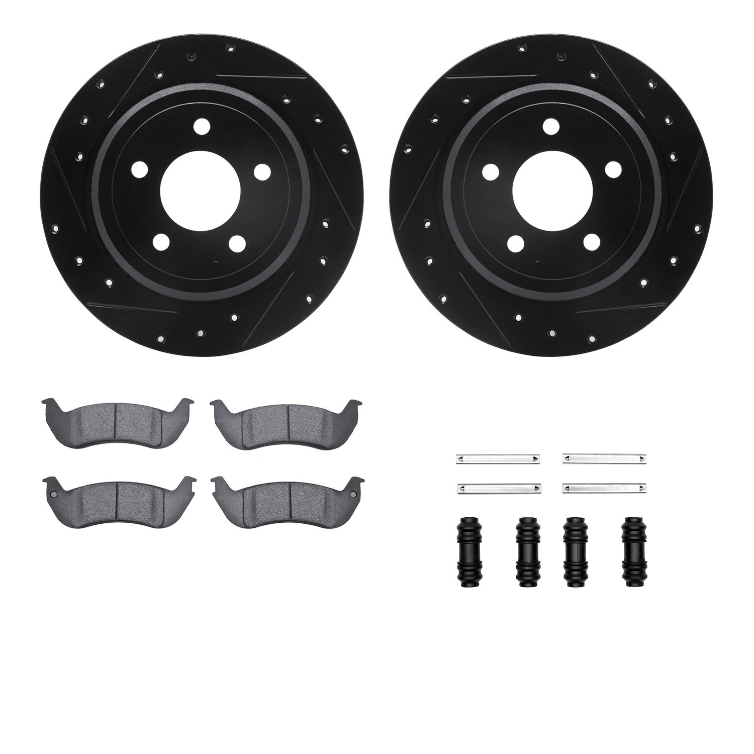 8212-56001 Drilled/Slotted Rotors w/Heavy-Duty Brake Pads Kit & Hardware [Black], 2003-2011 Ford/Lincoln/Mercury/Mazda, Position