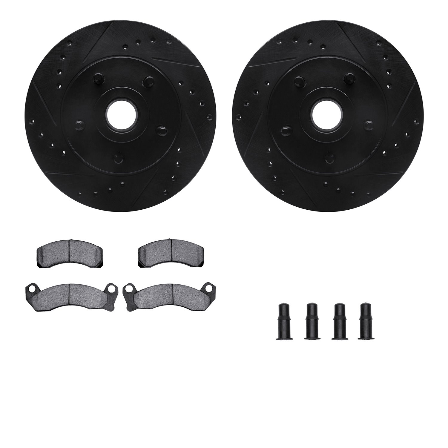 8212-56013 Drilled/Slotted Rotors w/Heavy-Duty Brake Pads Kit & Hardware [Black], 1981-1981 Ford/Lincoln/Mercury/Mazda, Position