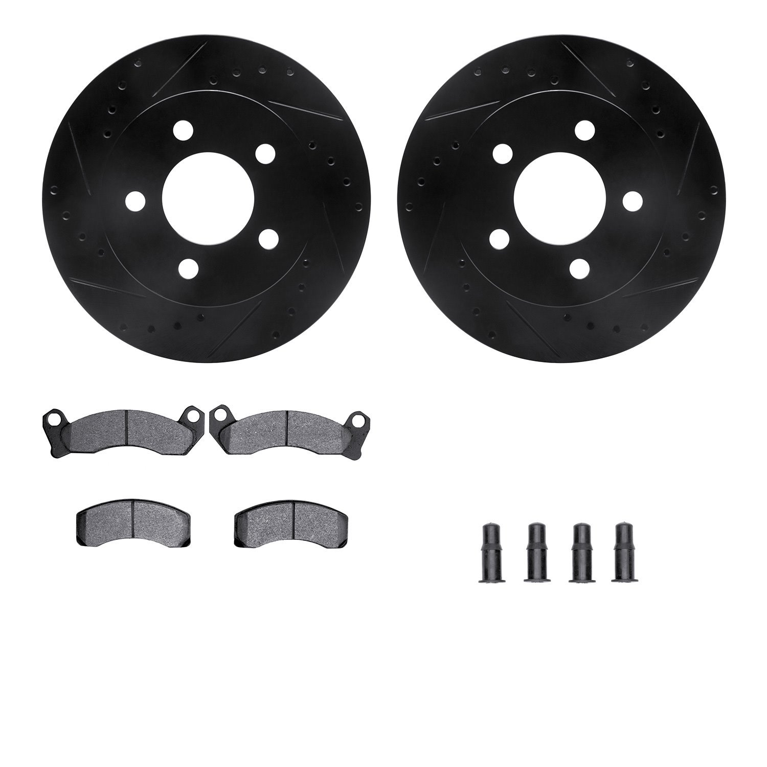 8212-56015 Drilled/Slotted Rotors w/Heavy-Duty Brake Pads Kit & Hardware [Black], 1991-1994 Ford/Lincoln/Mercury/Mazda, Position