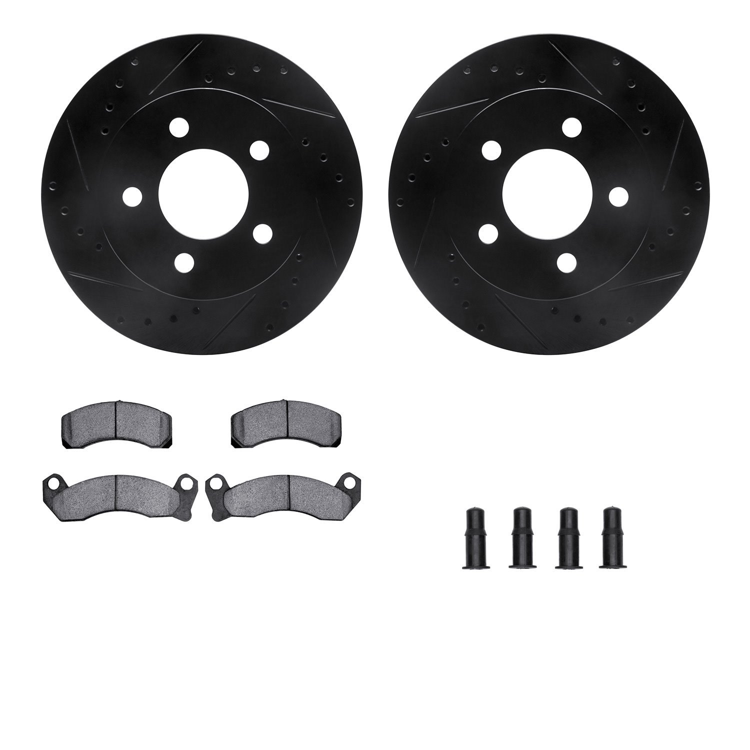 8212-56016 Drilled/Slotted Rotors w/Heavy-Duty Brake Pads Kit & Hardware [Black], 1991-1994 Ford/Lincoln/Mercury/Mazda, Position