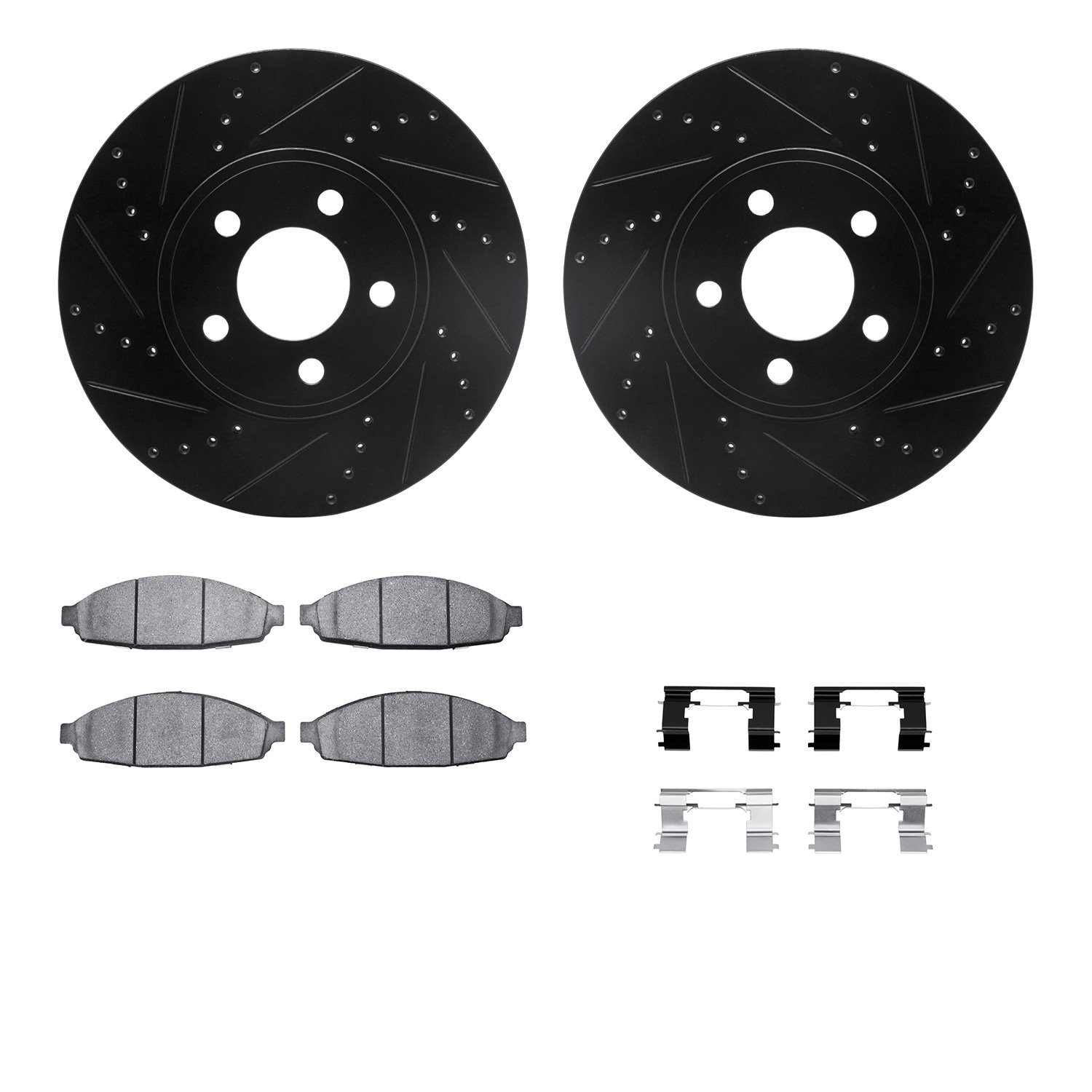 8212-56037 Drilled/Slotted Rotors w/Heavy-Duty Brake Pads Kit & Hardware [Black], 2003-2011 Ford/Lincoln/Mercury/Mazda, Position