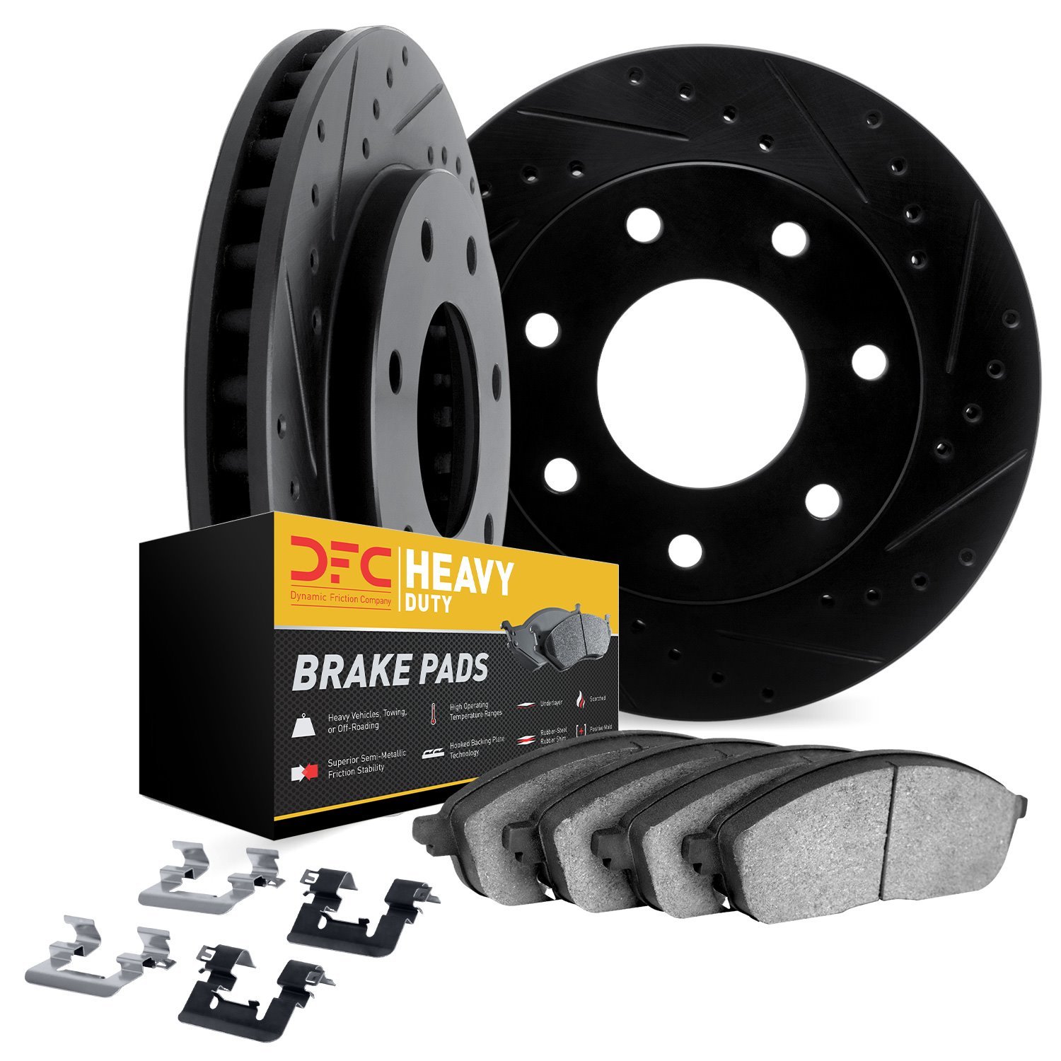 8212-99183 Drilled/Slotted Rotors w/Heavy-Duty Brake Pads Kit & Hardware [Black], 2004-2008 Ford/Lincoln/Mercury/Mazda, Position