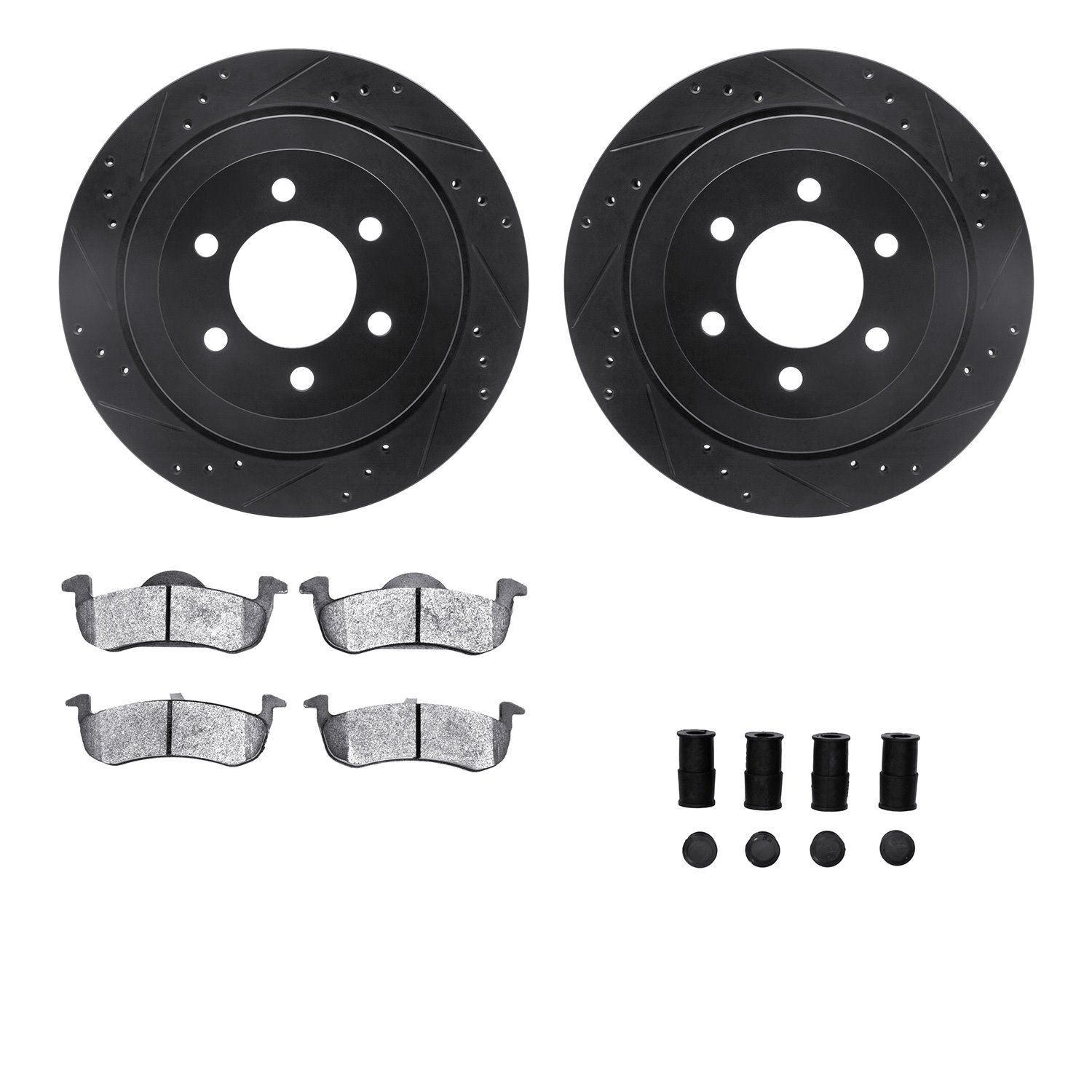 8212-99214 Drilled/Slotted Rotors w/Heavy-Duty Brake Pads Kit & Hardware [Black], 2007-2017 Ford/Lincoln/Mercury/Mazda, Position