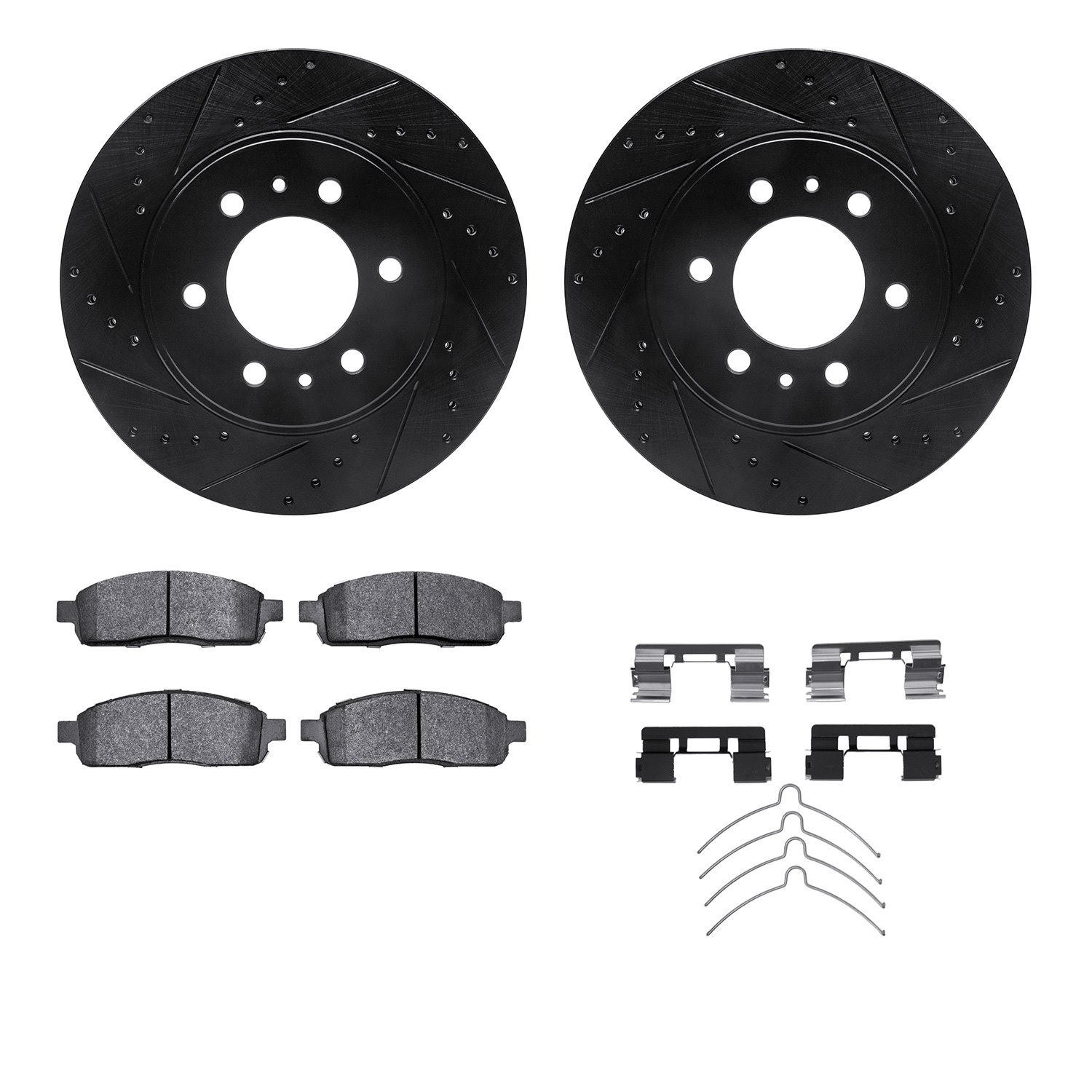 8212-99224 Drilled/Slotted Rotors w/Heavy-Duty Brake Pads Kit & Hardware [Black], 2009-2009 Ford/Lincoln/Mercury/Mazda, Position