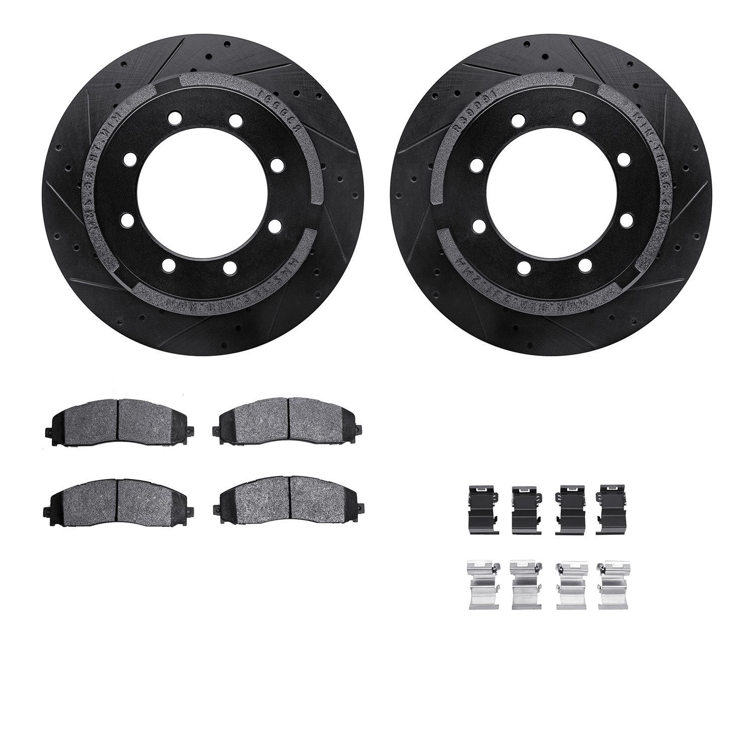8212-99237 Drilled/Slotted Rotors w/Heavy-Duty Brake Pads Kit & Hardware [Black], Fits Select Ford/Lincoln/Mercury/Mazda, Positi