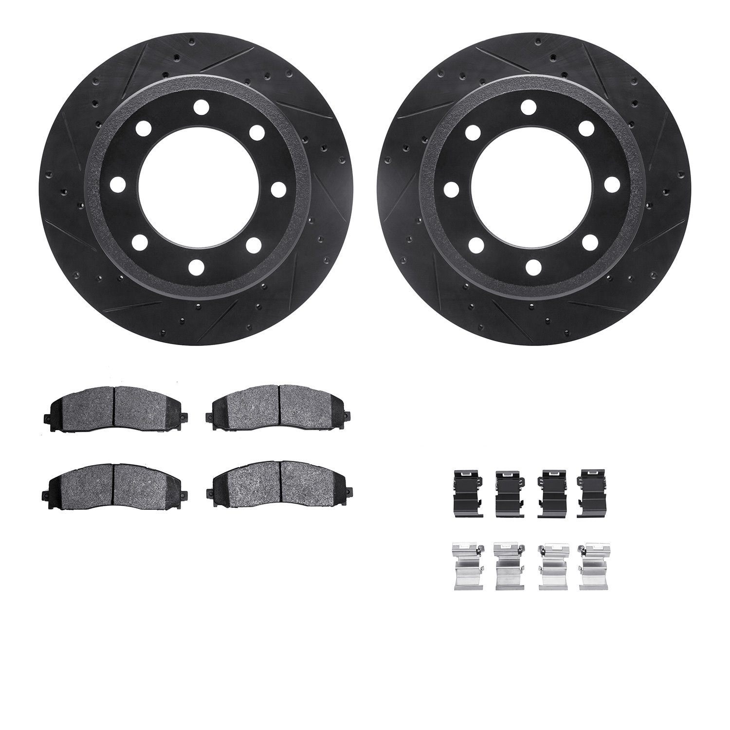8212-99239 Drilled/Slotted Rotors w/Heavy-Duty Brake Pads Kit & Hardware [Black], Fits Select Ford/Lincoln/Mercury/Mazda, Positi