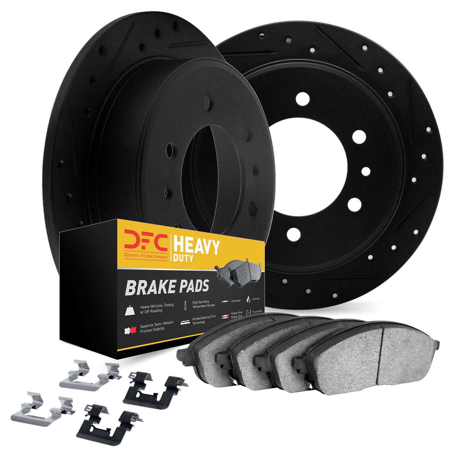 8212-99241 Drilled/Slotted Rotors w/Heavy-Duty Brake Pads Kit & Hardware [Black], 2015-2019 Ford/Lincoln/Mercury/Mazda, Position