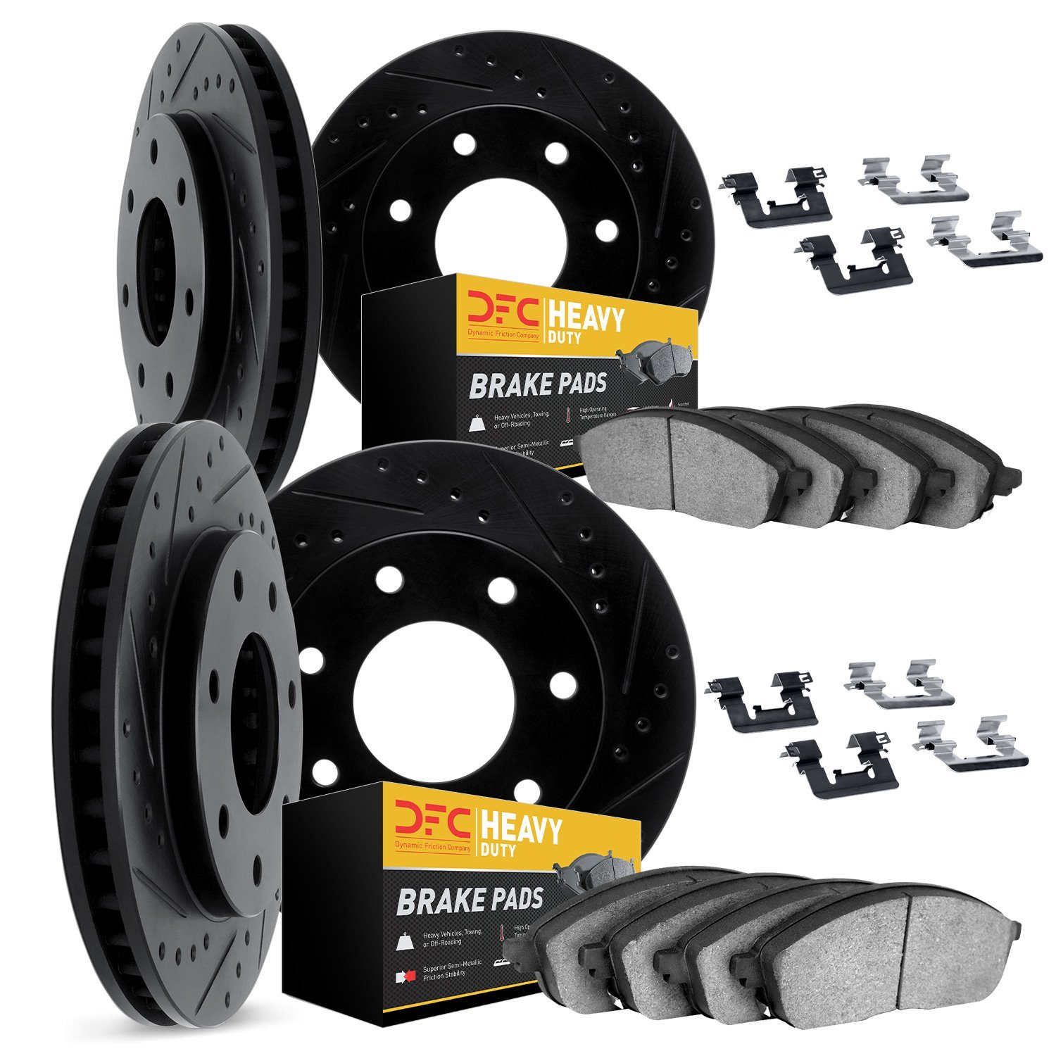 8214-54004 Drilled/Slotted Rotors w/Heavy-Duty Brake Pads Kit & Hardware [Black], 2012-2014 Ford/Lincoln/Mercury/Mazda, Position