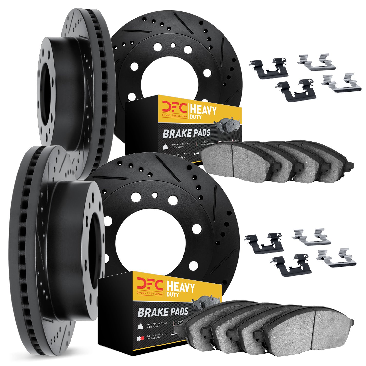 8214-99032 Drilled/Slotted Rotors w/Heavy-Duty Brake Pads Kit & Hardware [Black], 1999-2000 Ford/Lincoln/Mercury/Mazda, Position