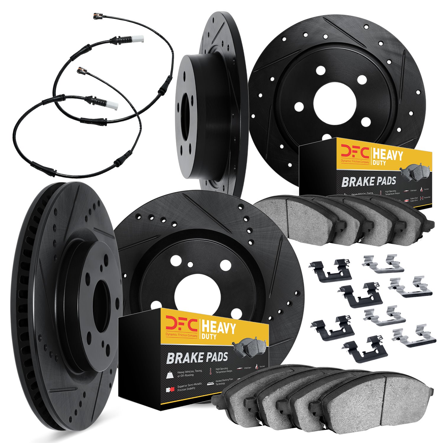 8224-40001 Drilled/Slotted Rotors w/Heavy-Duty Brake Pads/Sensor & Hardware [Silver], 2002-2006 Multiple Makes/Models, Position: