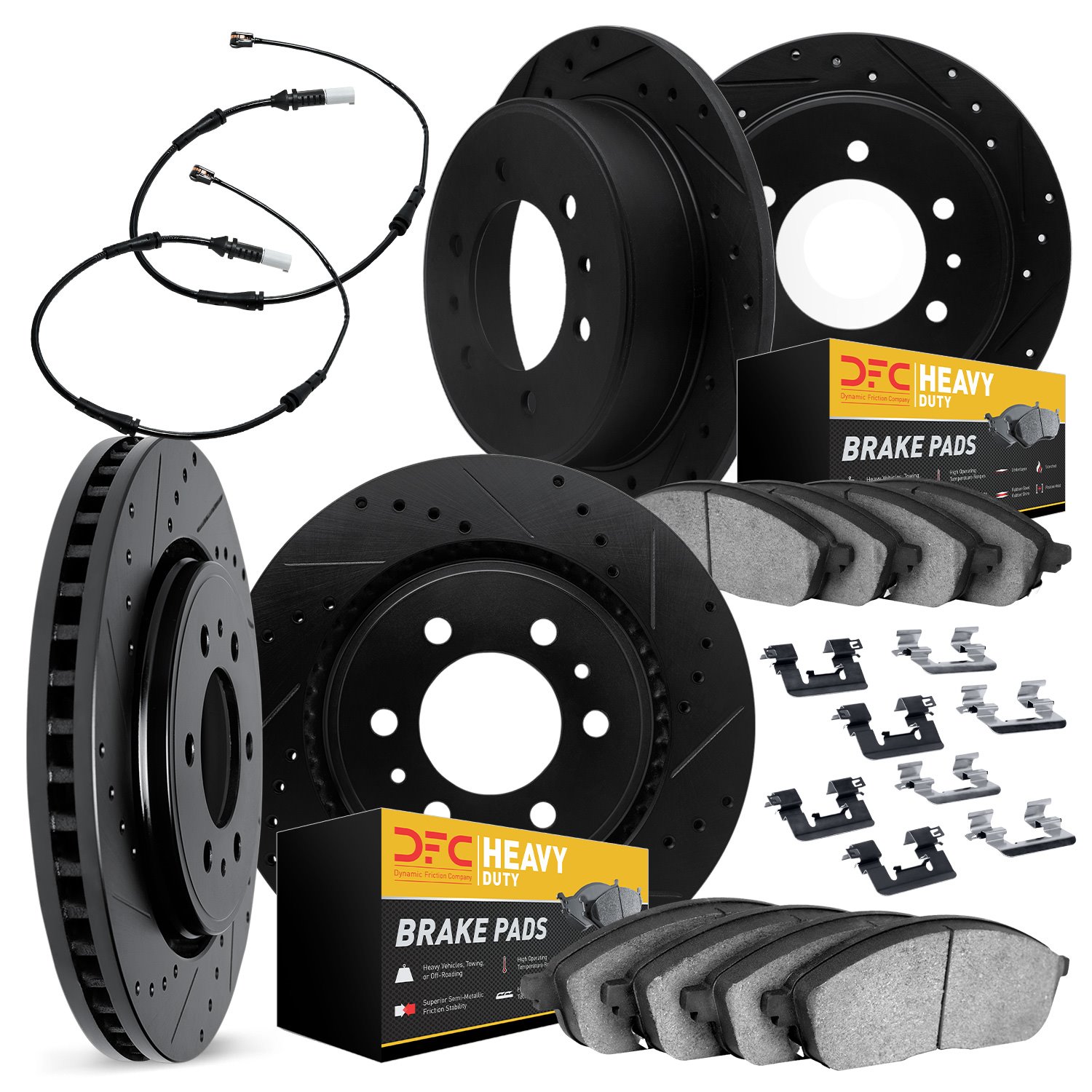 8224-40007 Drilled/Slotted Rotors w/Heavy-Duty Brake Pads/Sensor & Hardware [Silver], 2007-2017 Multiple Makes/Models, Position: