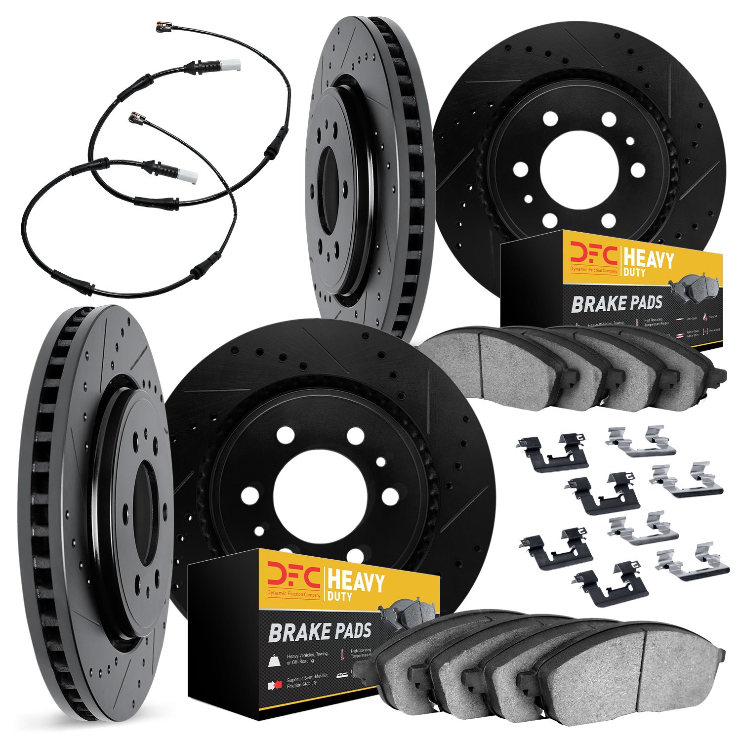 8224-40009 Drilled/Slotted Rotors w/Heavy-Duty Brake Pads/Sensor & Hardware [Silver], 2007-2018 Multiple Makes/Models, Position: