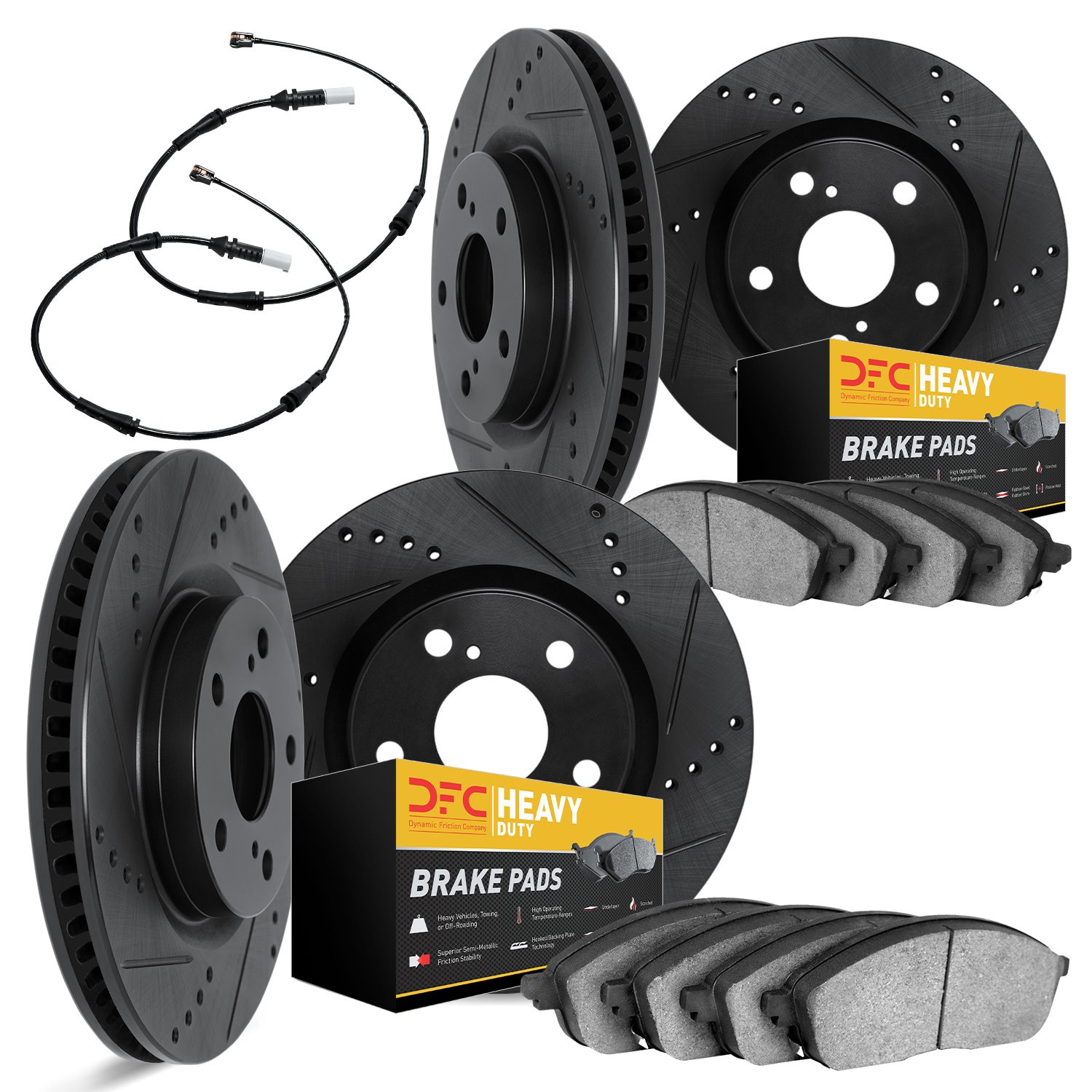 8234-40004 Drilled/Slotted Rotors w/Heavy-Duty Brake Pads Kit & Sensor [Silver], 2002-2006 Multiple Makes/Models, Position: Fron