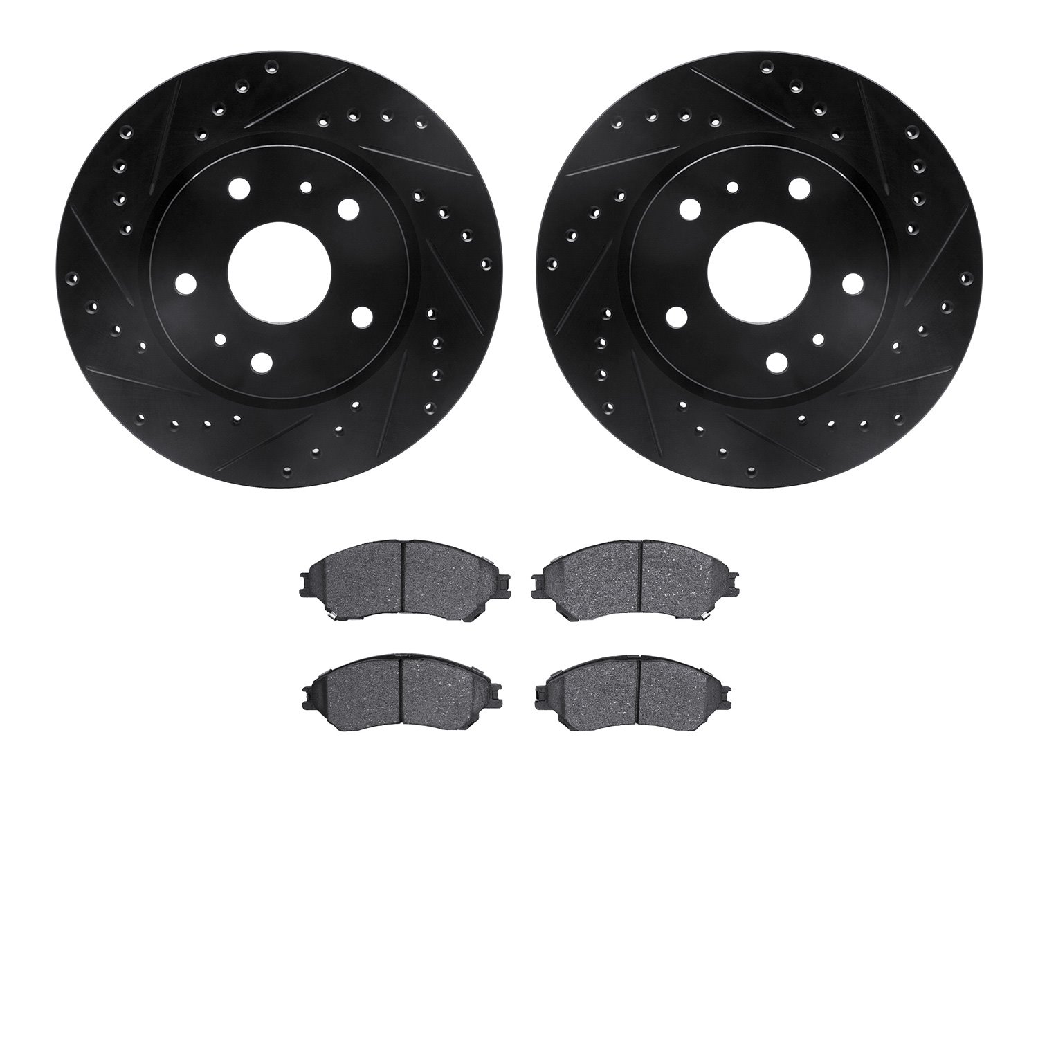 8302-01001 Drilled/Slotted Brake Rotors with 3000-Series Ceramic Brake Pads Kit [Black], 2014-2019 Suzuki, Position: Front
