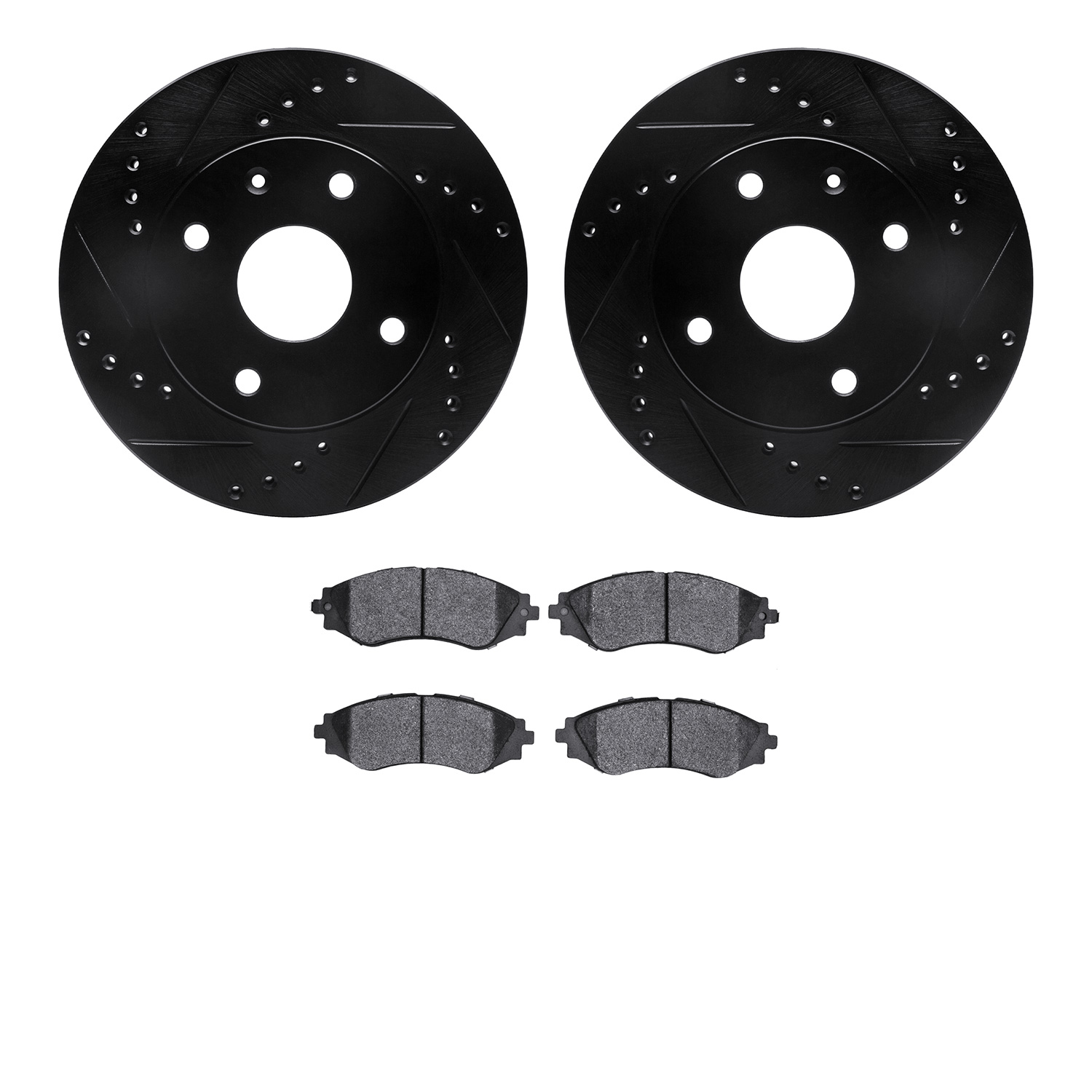 8302-01010 Drilled/Slotted Brake Rotors with 3000-Series Ceramic Brake Pads Kit [Black], 2004-2010 Multiple Makes/Models, Positi