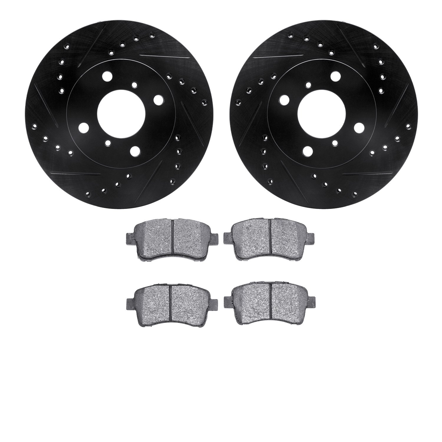 8302-01013 Drilled/Slotted Brake Rotors with 3000-Series Ceramic Brake Pads Kit [Black], 2002-2005 Suzuki, Position: Front