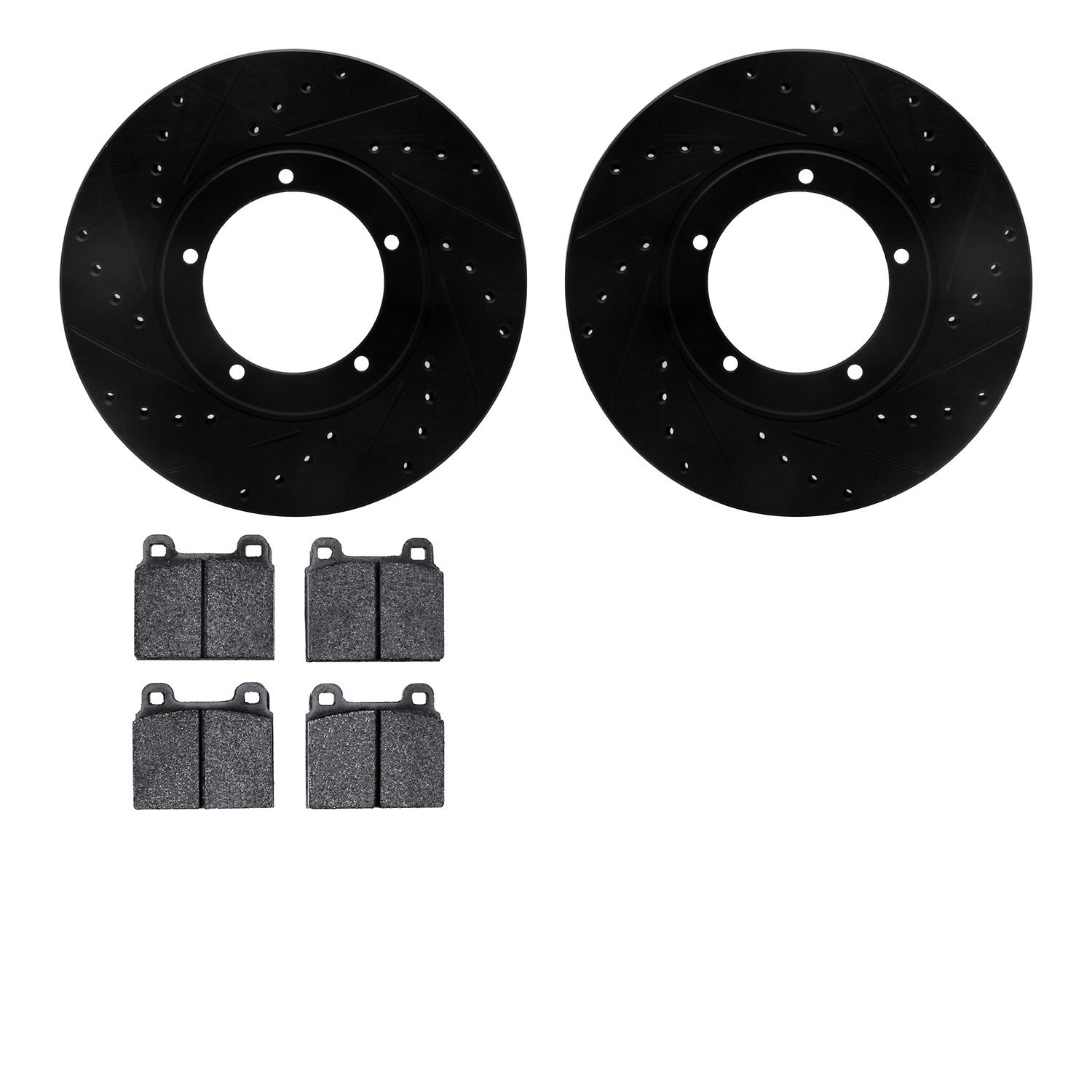 8302-02003 Drilled/Slotted Brake Rotors with 3000-Series Ceramic Brake Pads Kit [Black], 1975-1983 Porsche, Position: Front
