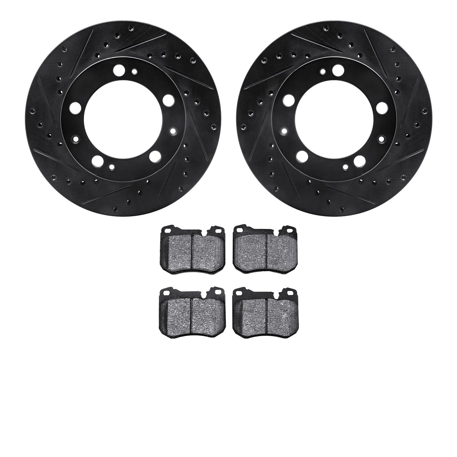 8302-02010 Drilled/Slotted Brake Rotors with 3000-Series Ceramic Brake Pads Kit [Black], 1987-1989 Porsche, Position: Front