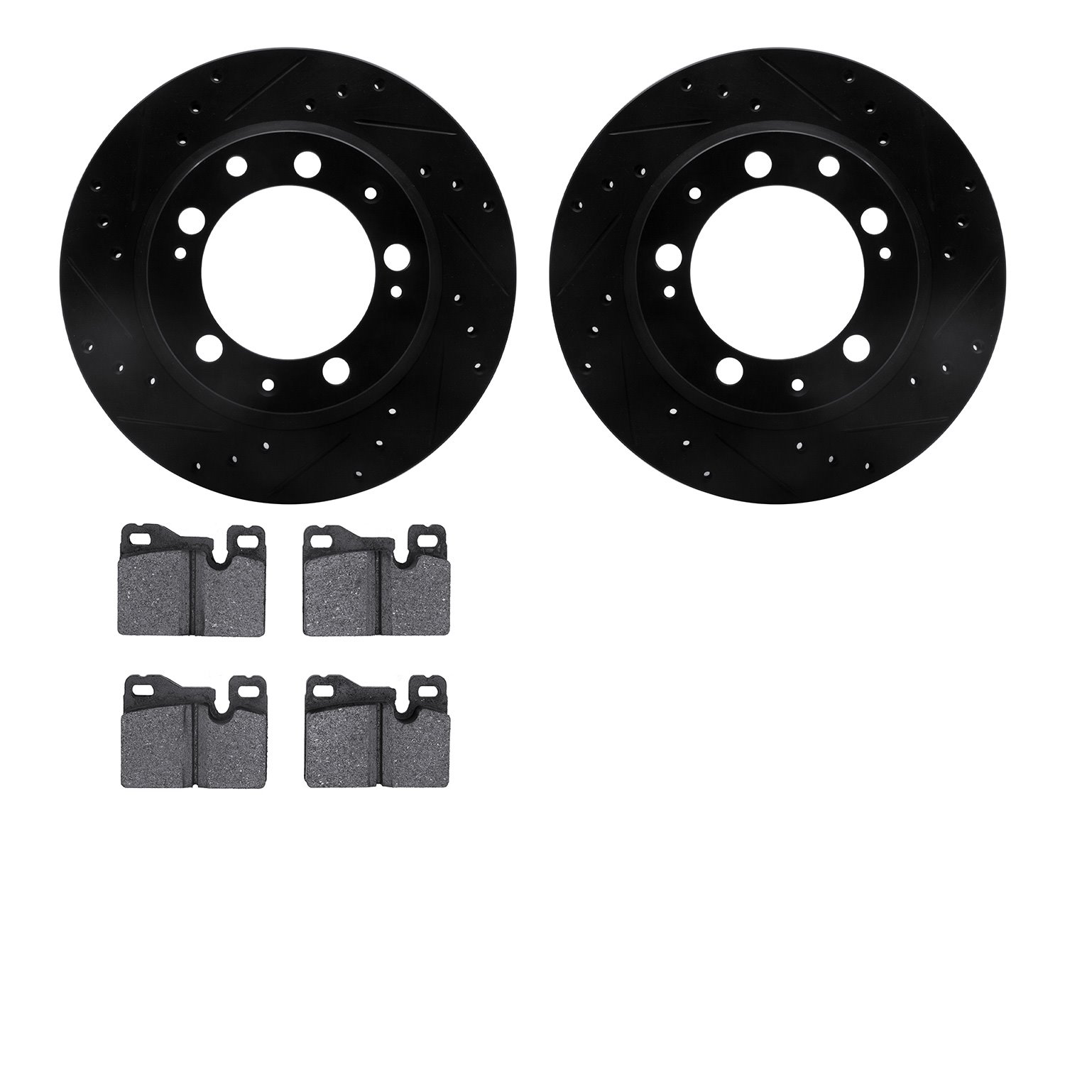 8302-02011 Drilled/Slotted Brake Rotors with 3000-Series Ceramic Brake Pads Kit [Black], 1977-1988 Porsche, Position: Rear
