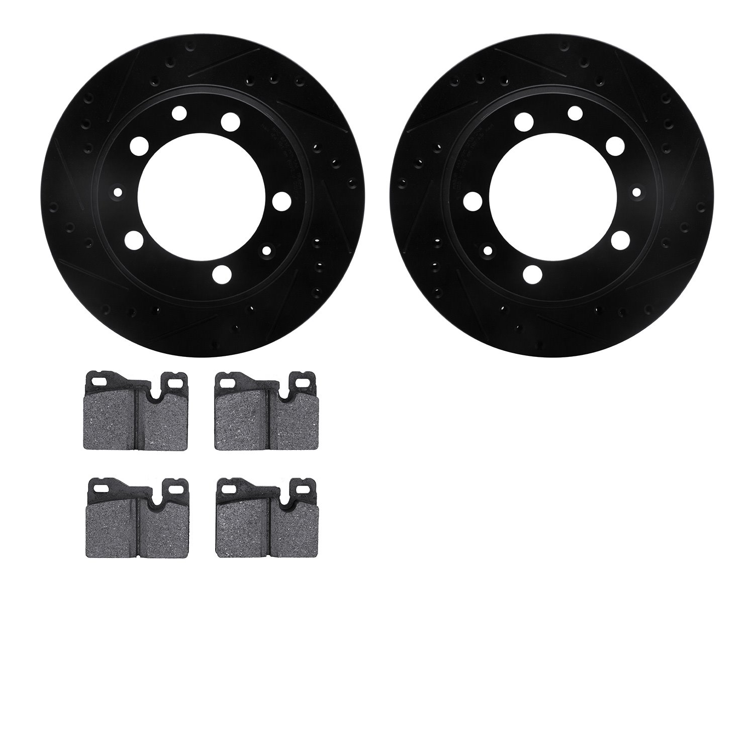 8302-02012 Drilled/Slotted Brake Rotors with 3000-Series Ceramic Brake Pads Kit [Black], 1987-1989 Porsche, Position: Rear