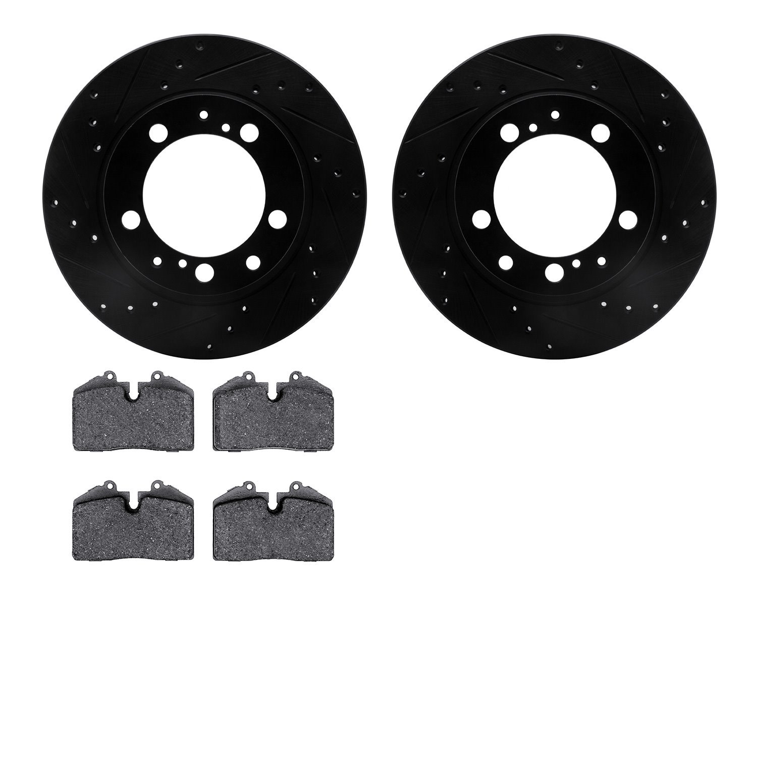 8302-02017 Drilled/Slotted Brake Rotors with 3000-Series Ceramic Brake Pads Kit [Black], 1987-1997 Porsche, Position: Rear