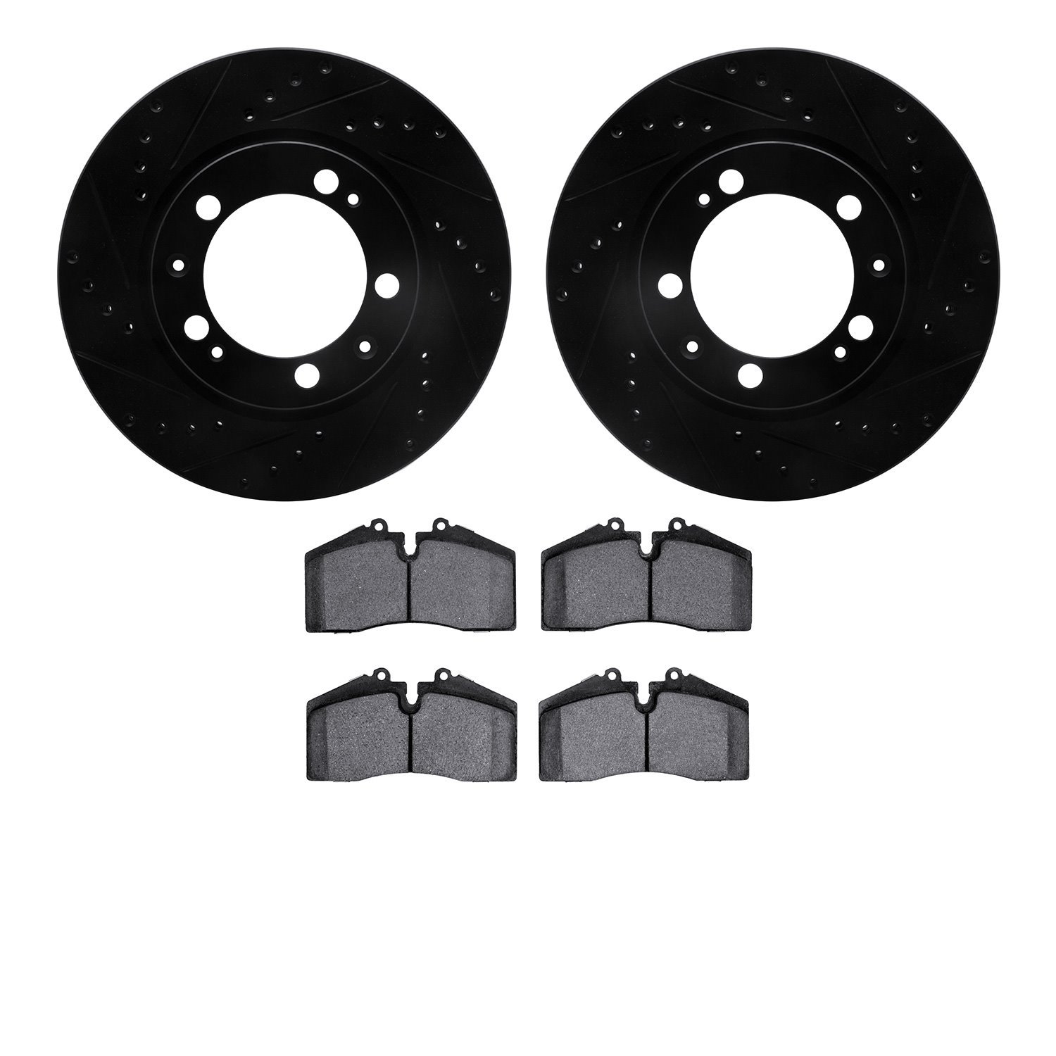 8302-02020 Drilled/Slotted Brake Rotors with 3000-Series Ceramic Brake Pads Kit [Black], 1986-1991 Porsche, Position: Front