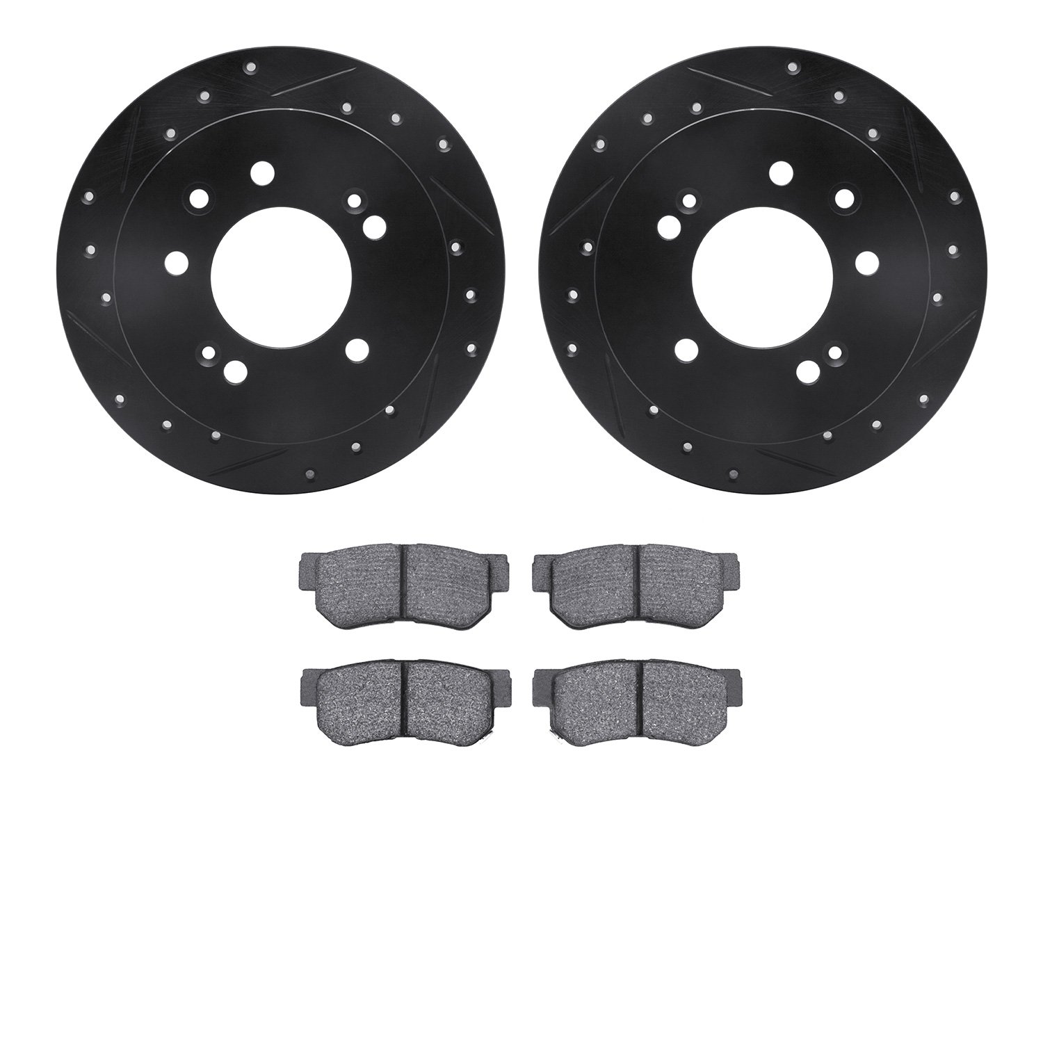 8302-03019 Drilled/Slotted Brake Rotors with 3000-Series Ceramic Brake Pads Kit [Black], 2007-2009 Kia/Hyundai/Genesis, Position