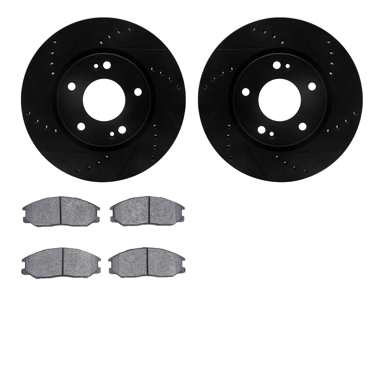 8302-03023 Drilled/Slotted Brake Rotors with 3000-Series Ceramic Brake Pads Kit [Black], 2001-2005 Kia/Hyundai/Genesis, Position