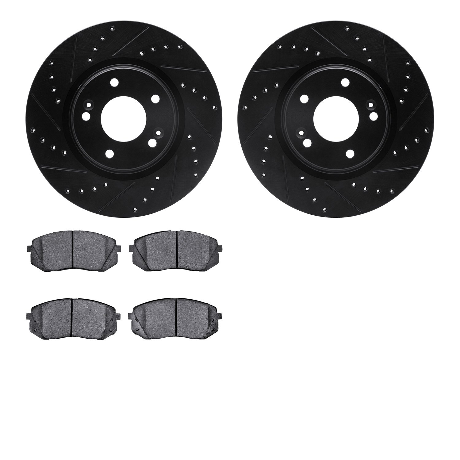 8302-03044 Drilled/Slotted Brake Rotors with 3000-Series Ceramic Brake Pads Kit [Black], 2015-2015 Kia/Hyundai/Genesis, Position