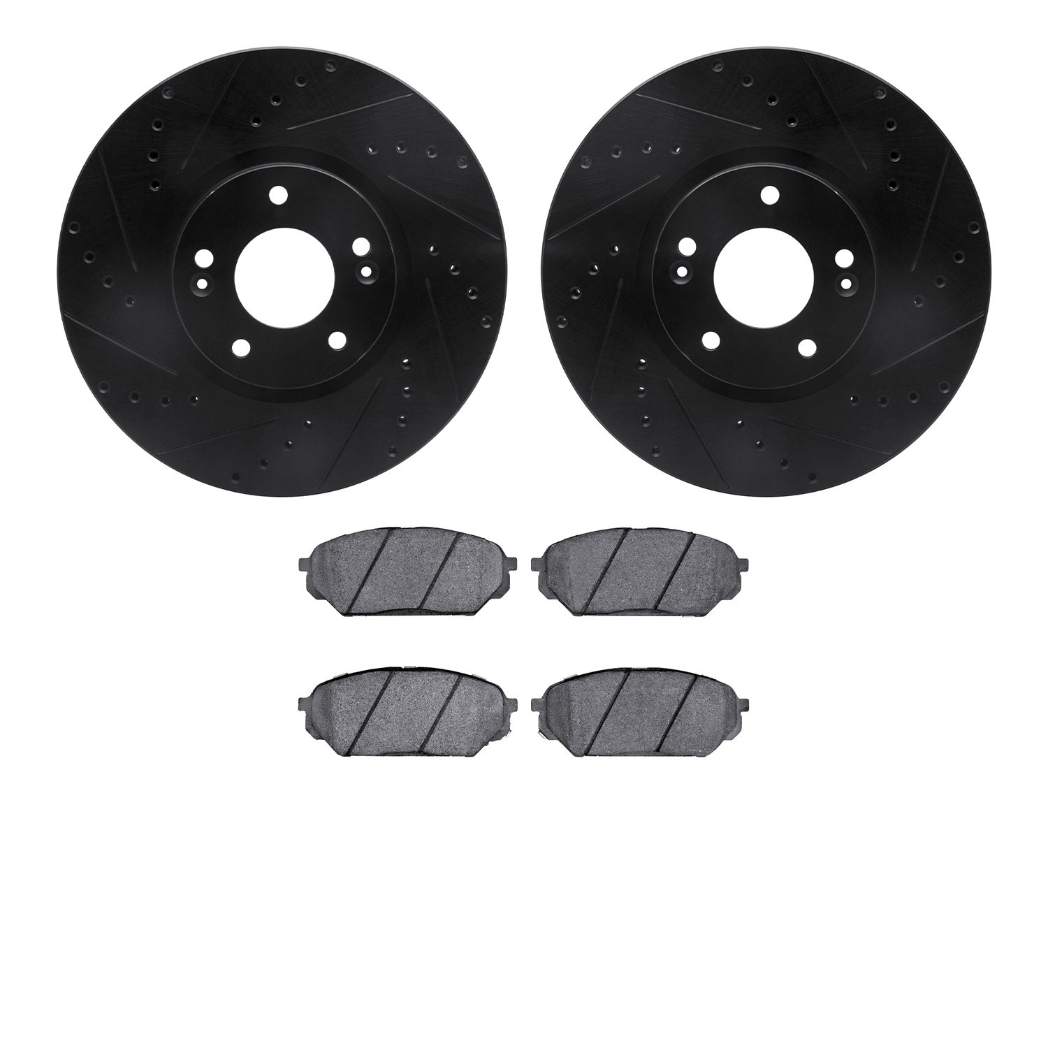 8302-03047 Drilled/Slotted Brake Rotors with 3000-Series Ceramic Brake Pads Kit [Black], 2007-2012 Kia/Hyundai/Genesis, Position